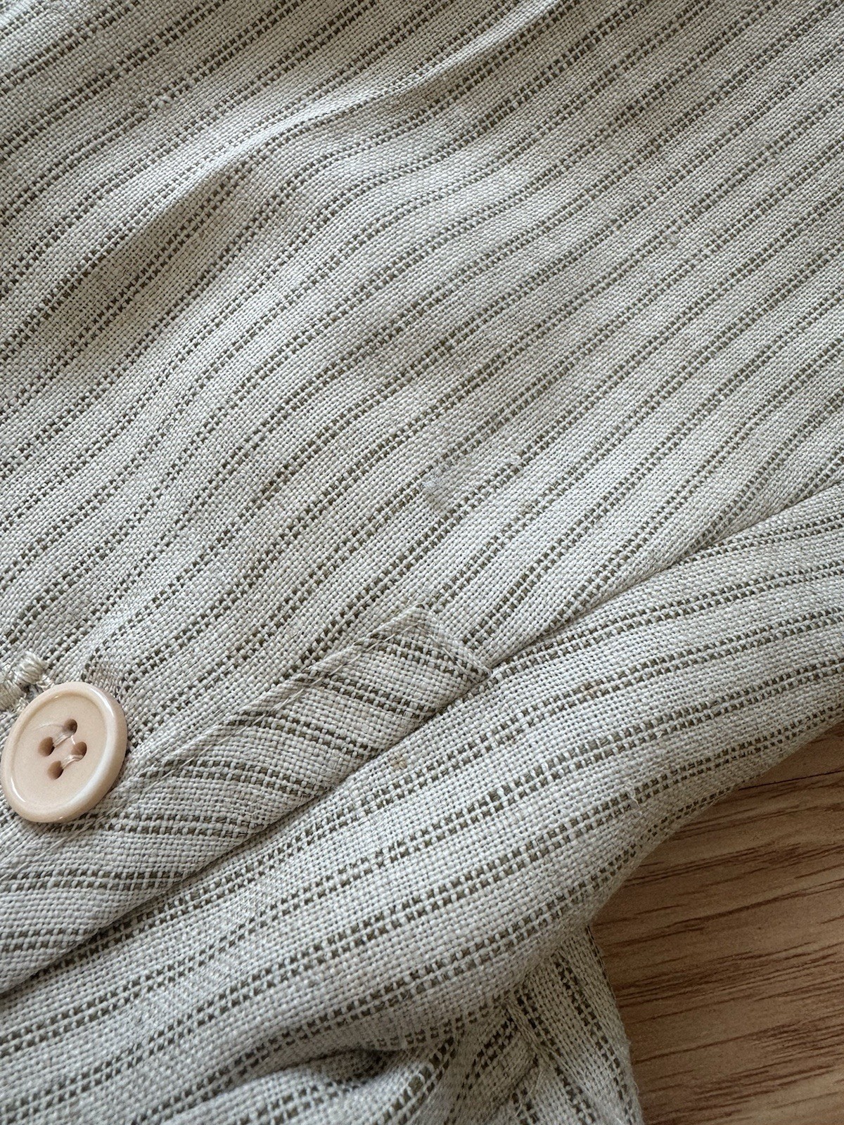 Vintage 1980s Bern Conrad Blazer Tan Striped Linen Blend Top Designer Jacket