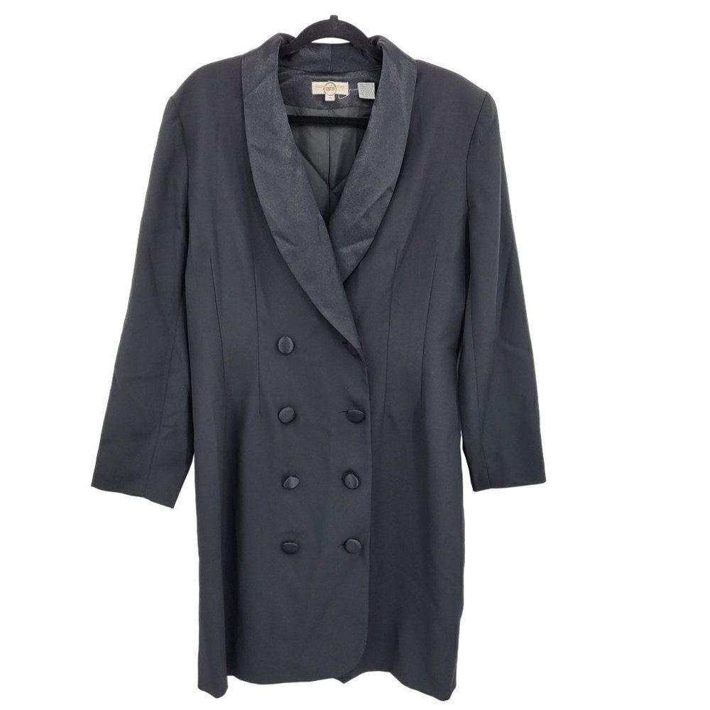 Vtg 80 Brooks Brothers Goth Coat Dress Sz 14 Black Double Breasted Tuxedo Blazer