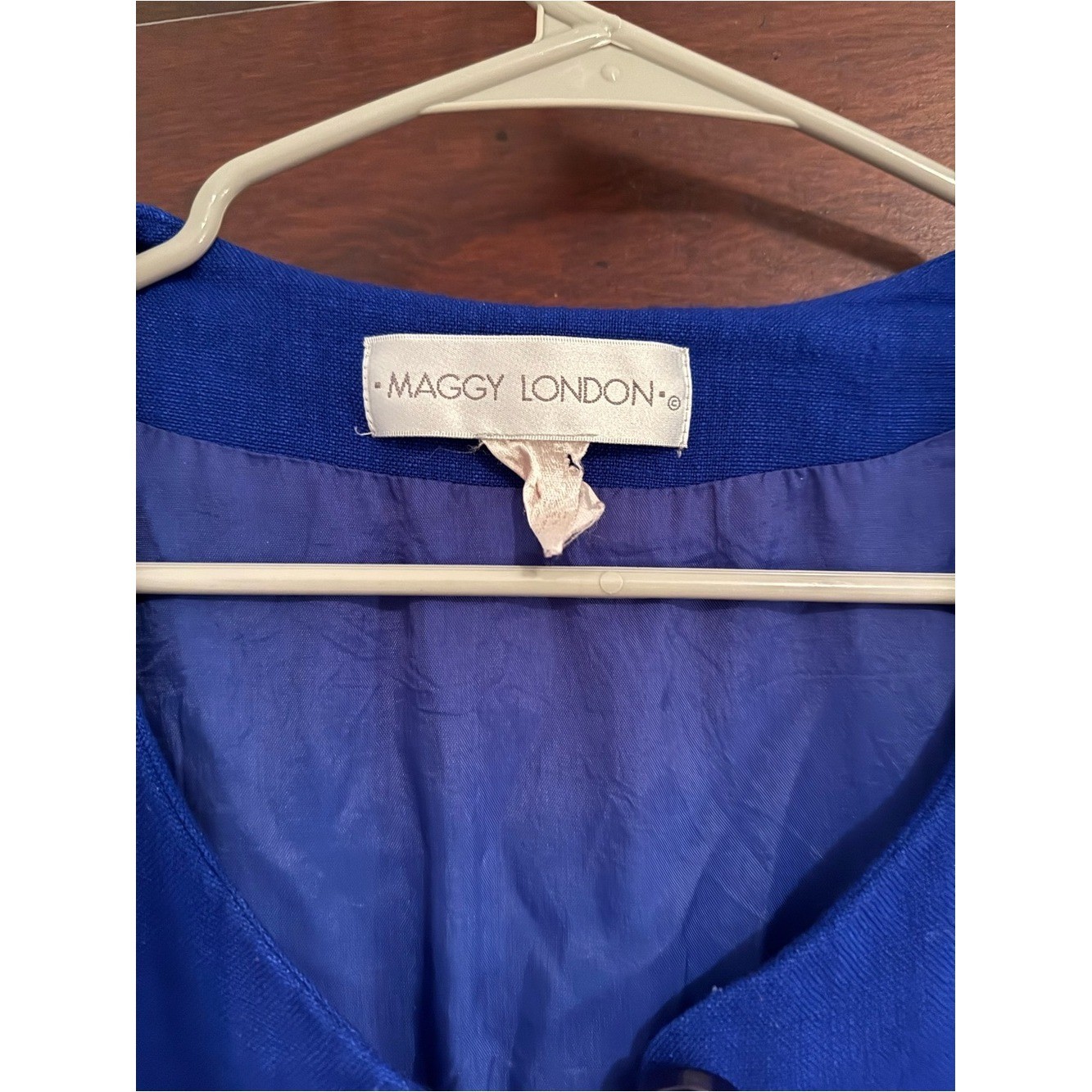 Maggy London Cobalt Blue Button-Front Vintage Linen blend Midi Dress