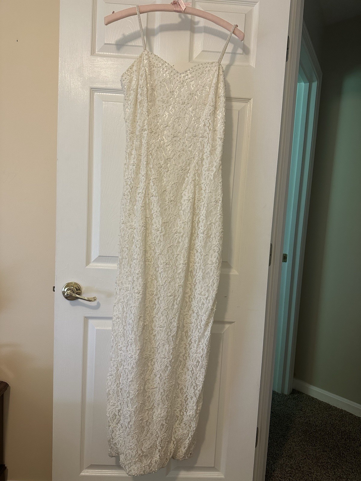 Vintage St. Tropez Cream Wedding Dress With Pearl Beading Size 12