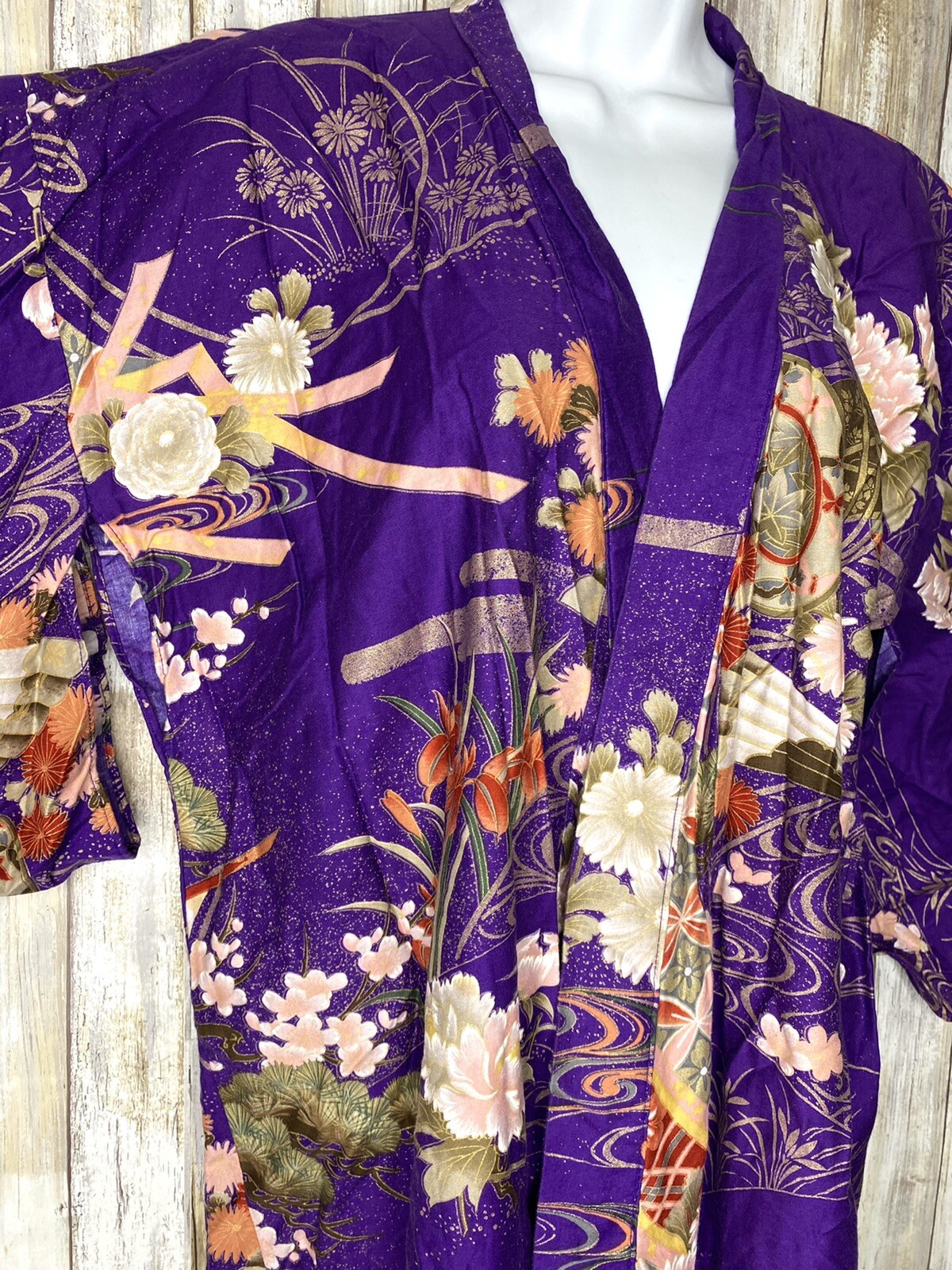 VTG Ichiban Kimono Robe Novelty Print Floral Jacket House Coat Lounge