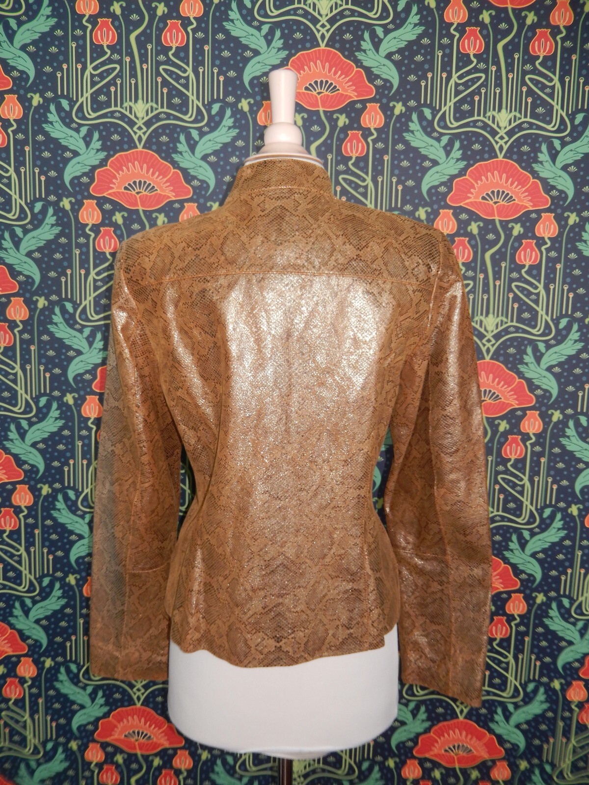 Vintage Y2K Vakko Gold Snakeskin Leather Moto Leather Jacket 10