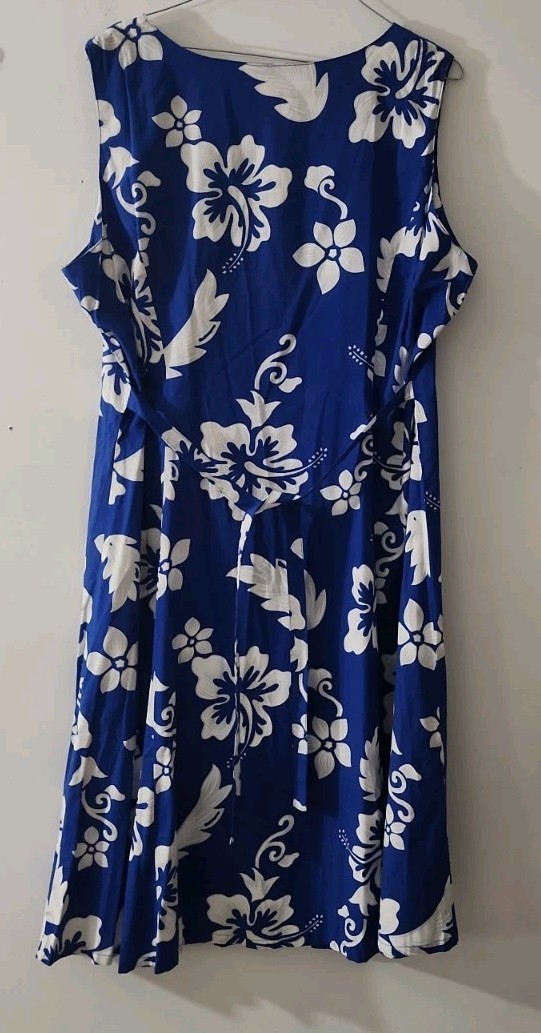 Tiki Palm Hawaiian XXL Blue White Kaftan Cottage Beach Button Up NWT NOS VTG