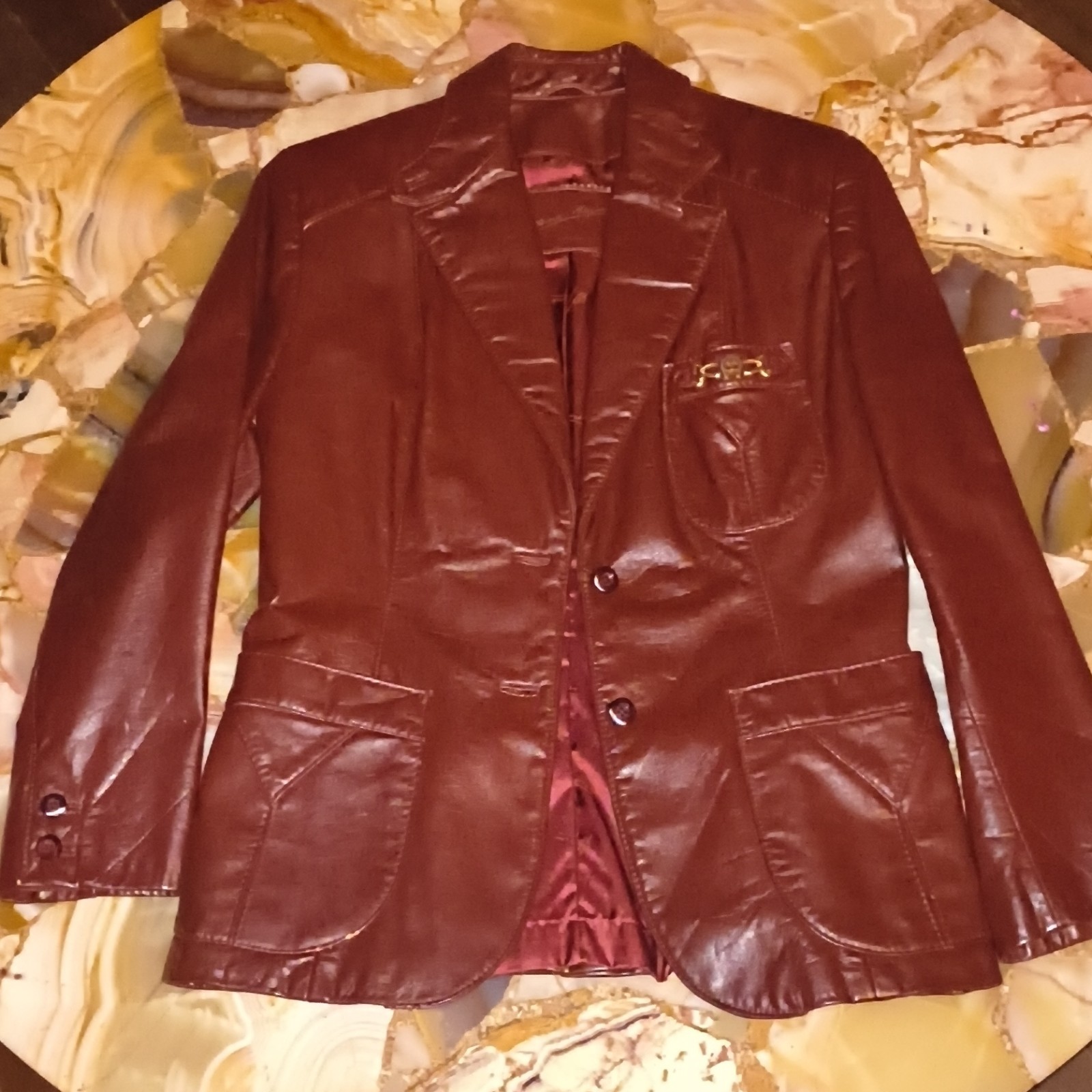 Etienne Aigner Women’s Brown Leather Blazer Jacket Regular Size