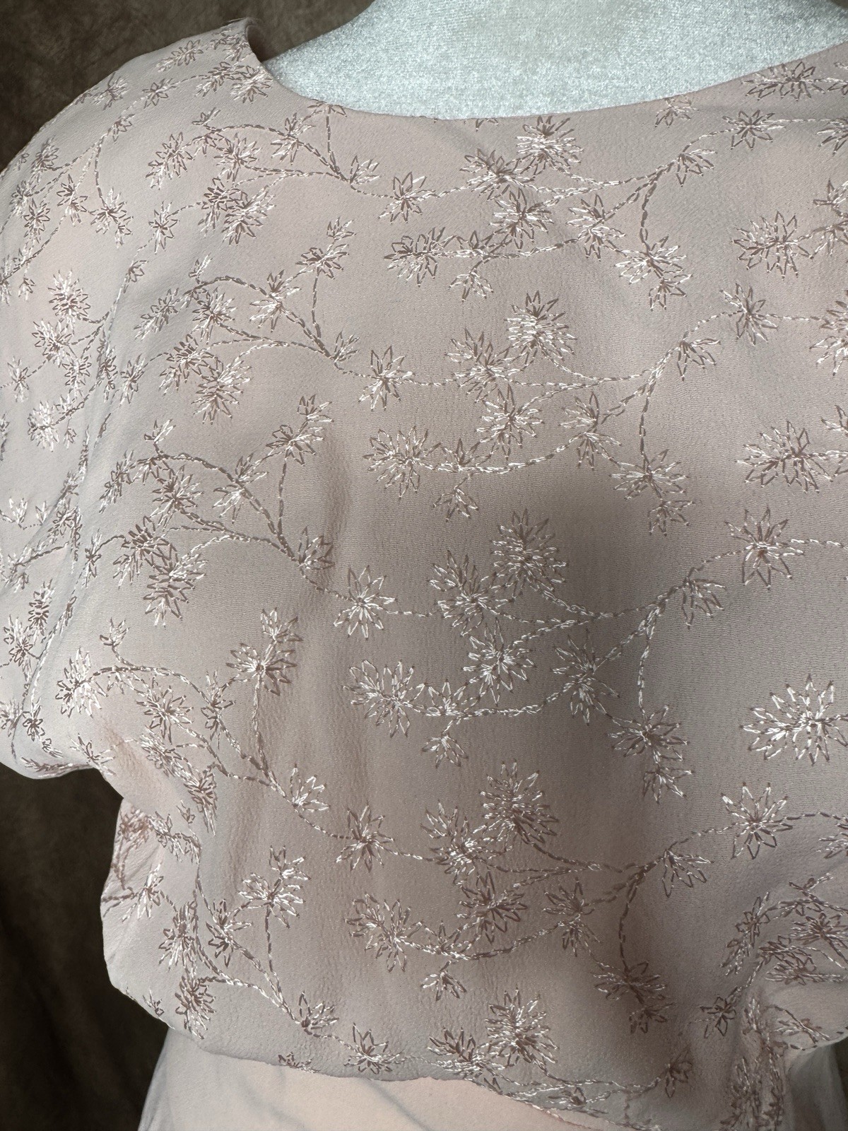 Vintage 80s S Donna Ricco Blush Pink Embroidered Maxi Dress Valentine Romantic