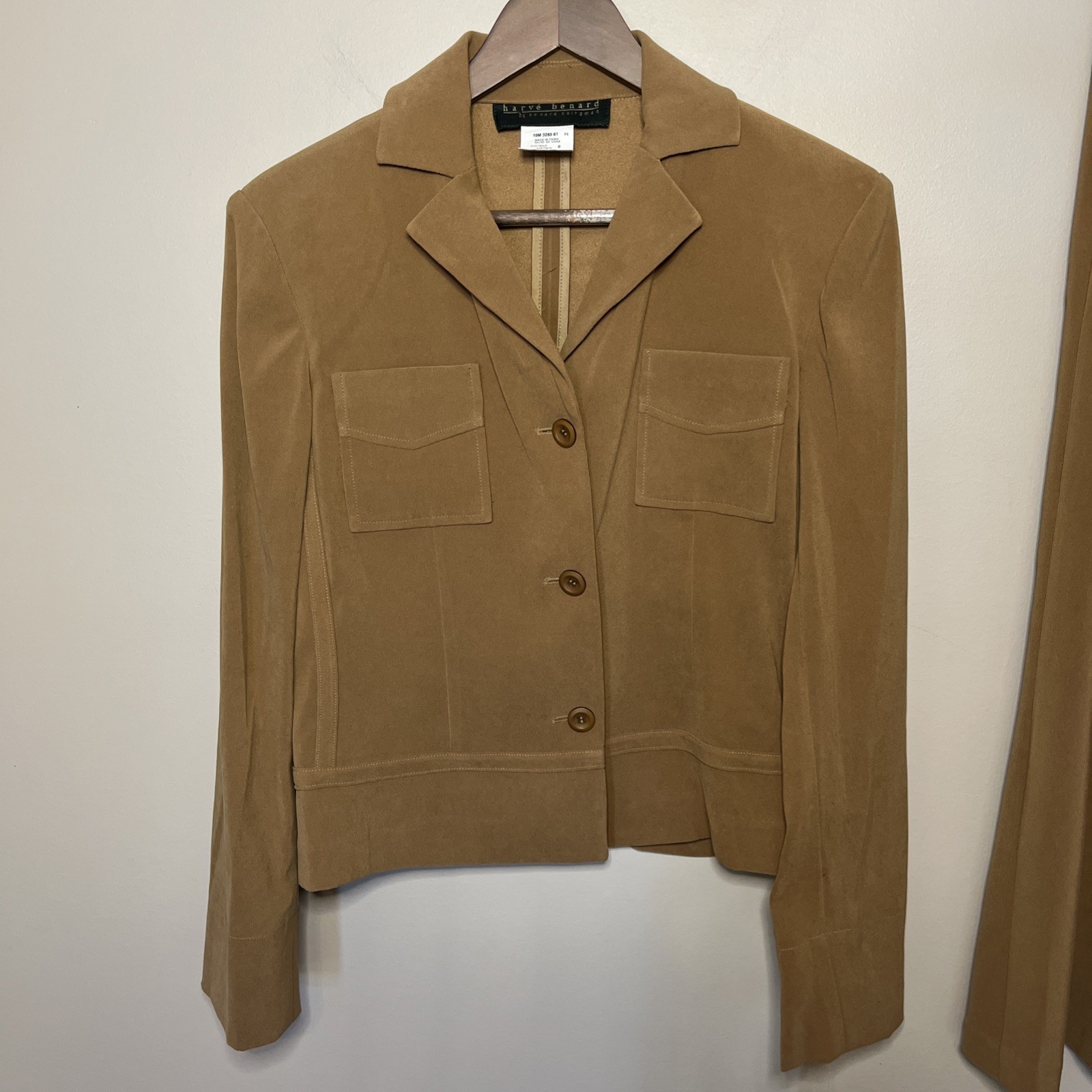 Vintage New Harve Bernard Skirt Jacket Suit Set Camel Tan Y2K Career Sz 6/8