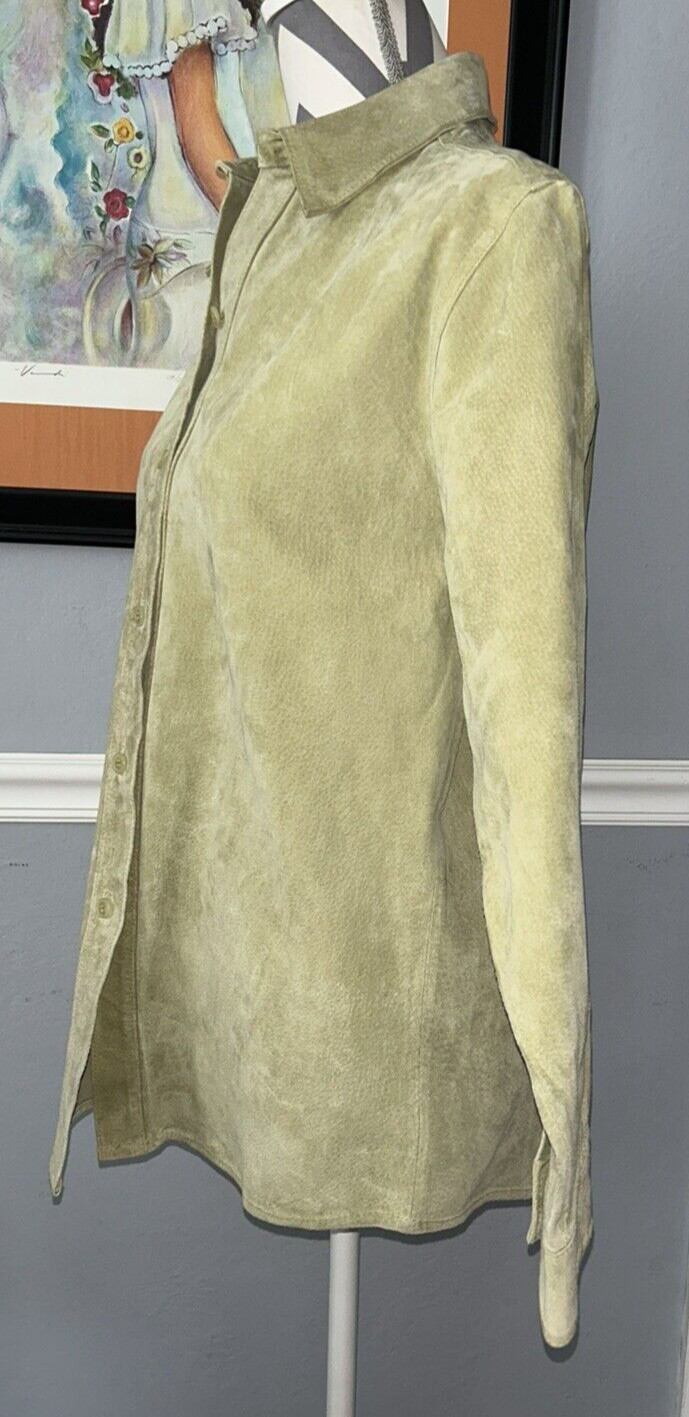 VTG Paul Harris Design Women’s Small Green Suede Leather Shirt Jacket Shacket