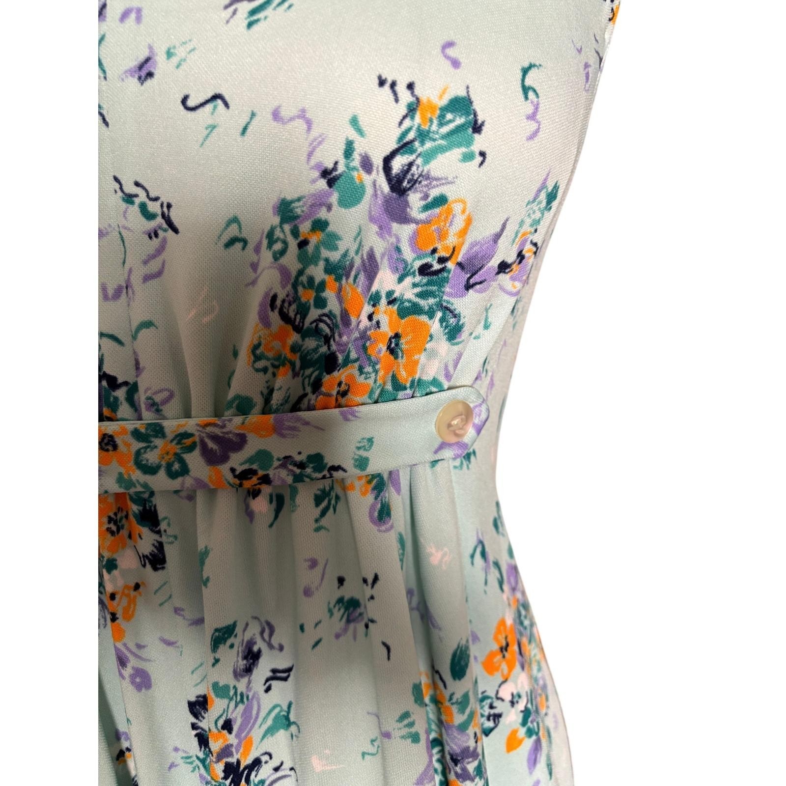 Vintage 70s Floral Empire Waist Maxi Dress Mint Blue Prairie Cottagecore M