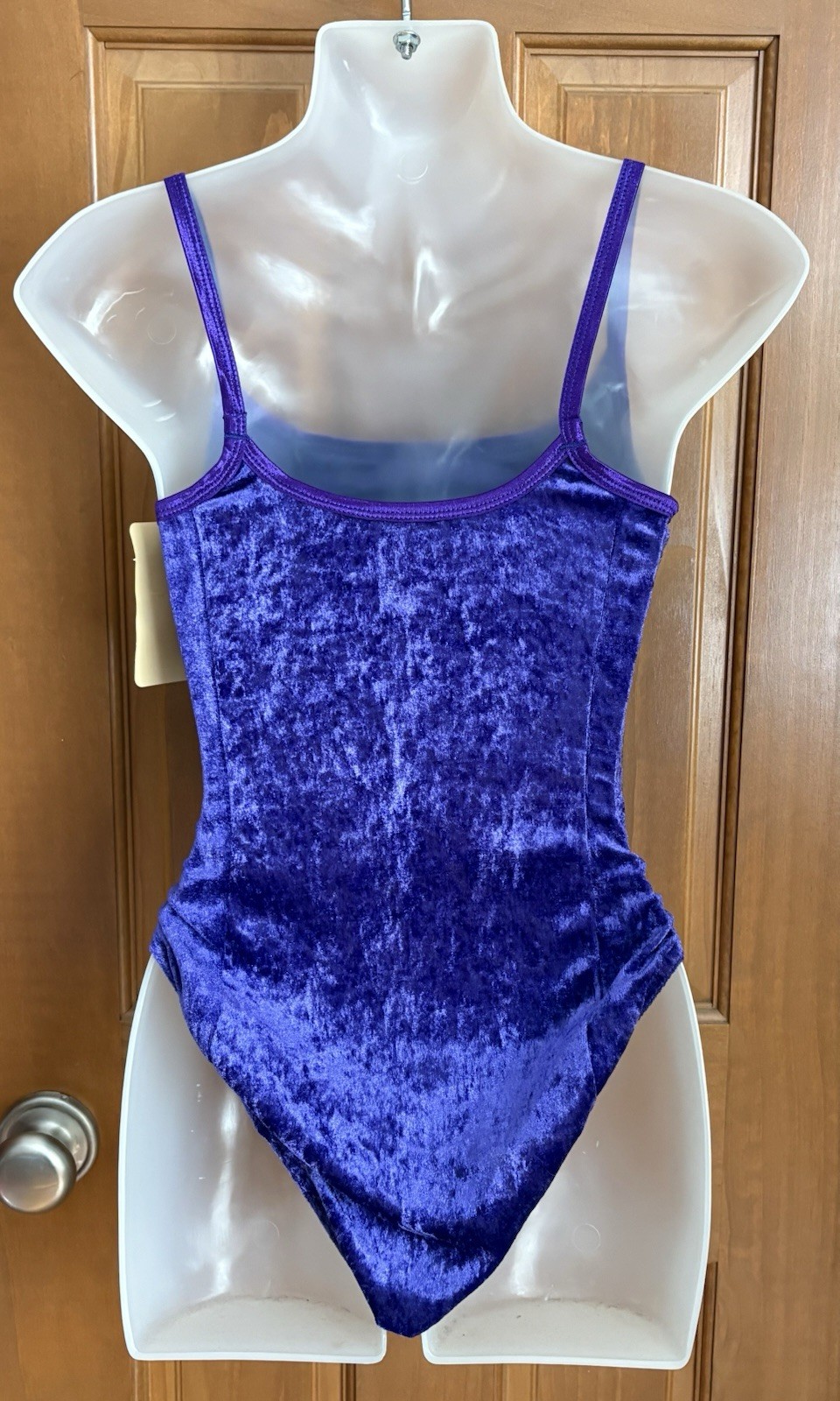 Vtg 80s 90s NWT Purple Crushed Velvet Bodysuit Leotard Dance Clubwear Hi Cut S