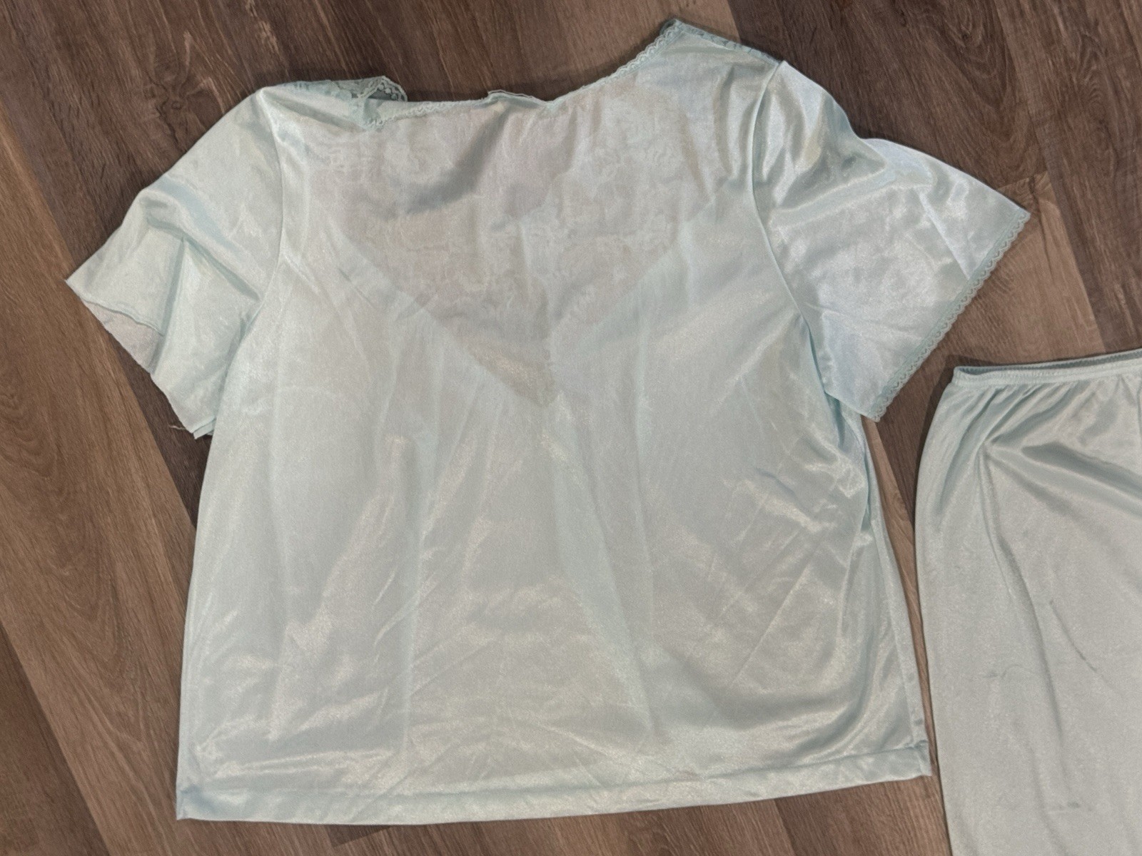 Vintage Vasarette Baby Blue Pajama Set Short Sleeve Pants Sz L