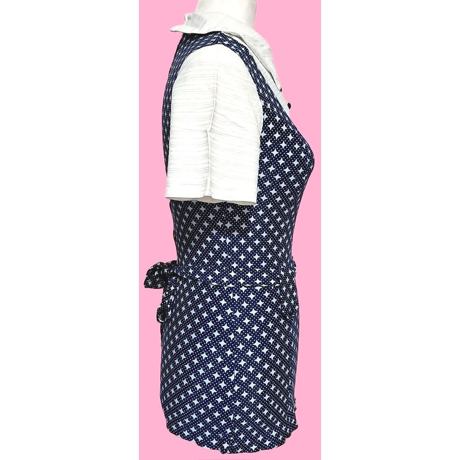 Retro Vintage 70s Geometric Star Tunic Pant Set Womens Small Navy White Mod