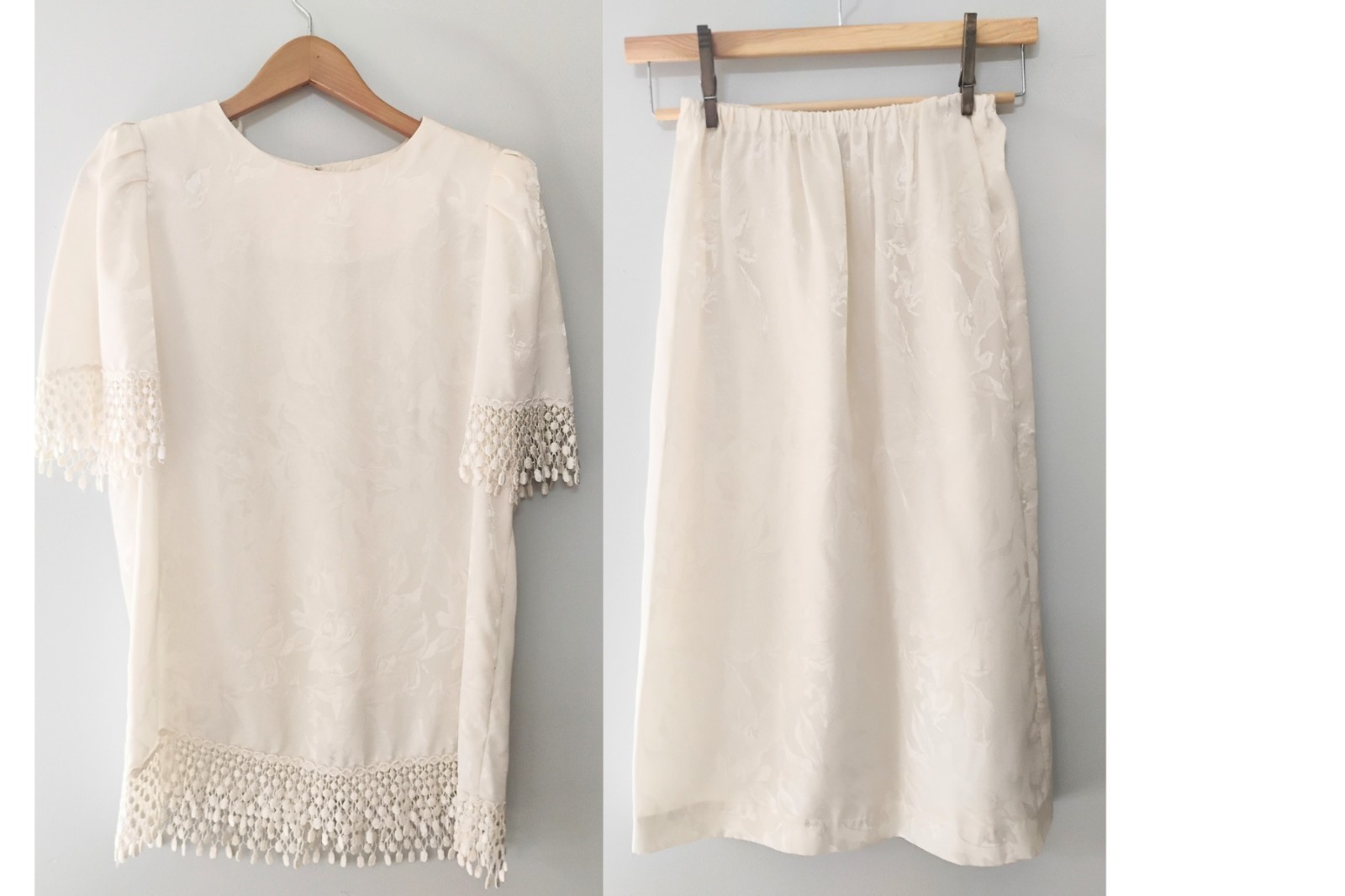 Vintage Amy Deb Dress Size Small White Lace Wedding Formal 2 Piece Dress
