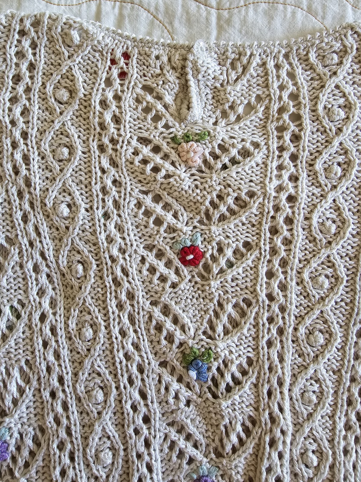 Vintage 60s Floral Knit Short Sleeve Sweater Womens Large Cottagecore Cream