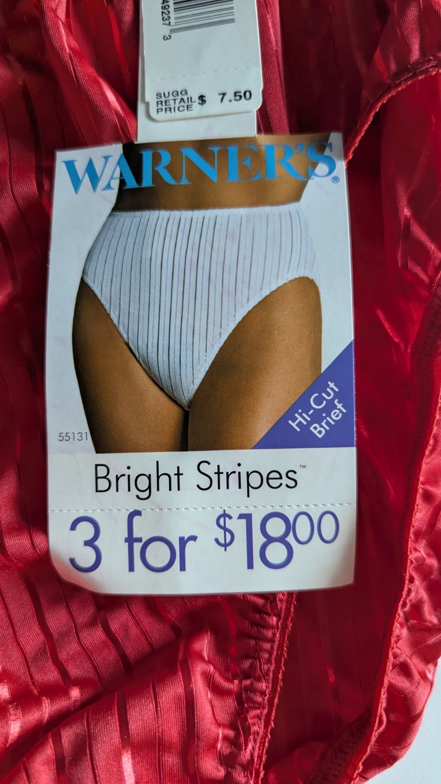 Vintage Warner’s Bright Stripes RED HOT High Cut Bikini Panties NWT Size L 55131