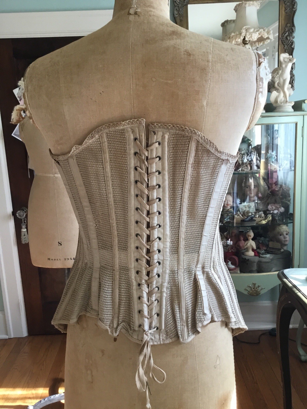 Antique Victorian Summer Mesh Corset Ecru Lace Up Back Imperfectly Perfect!!!