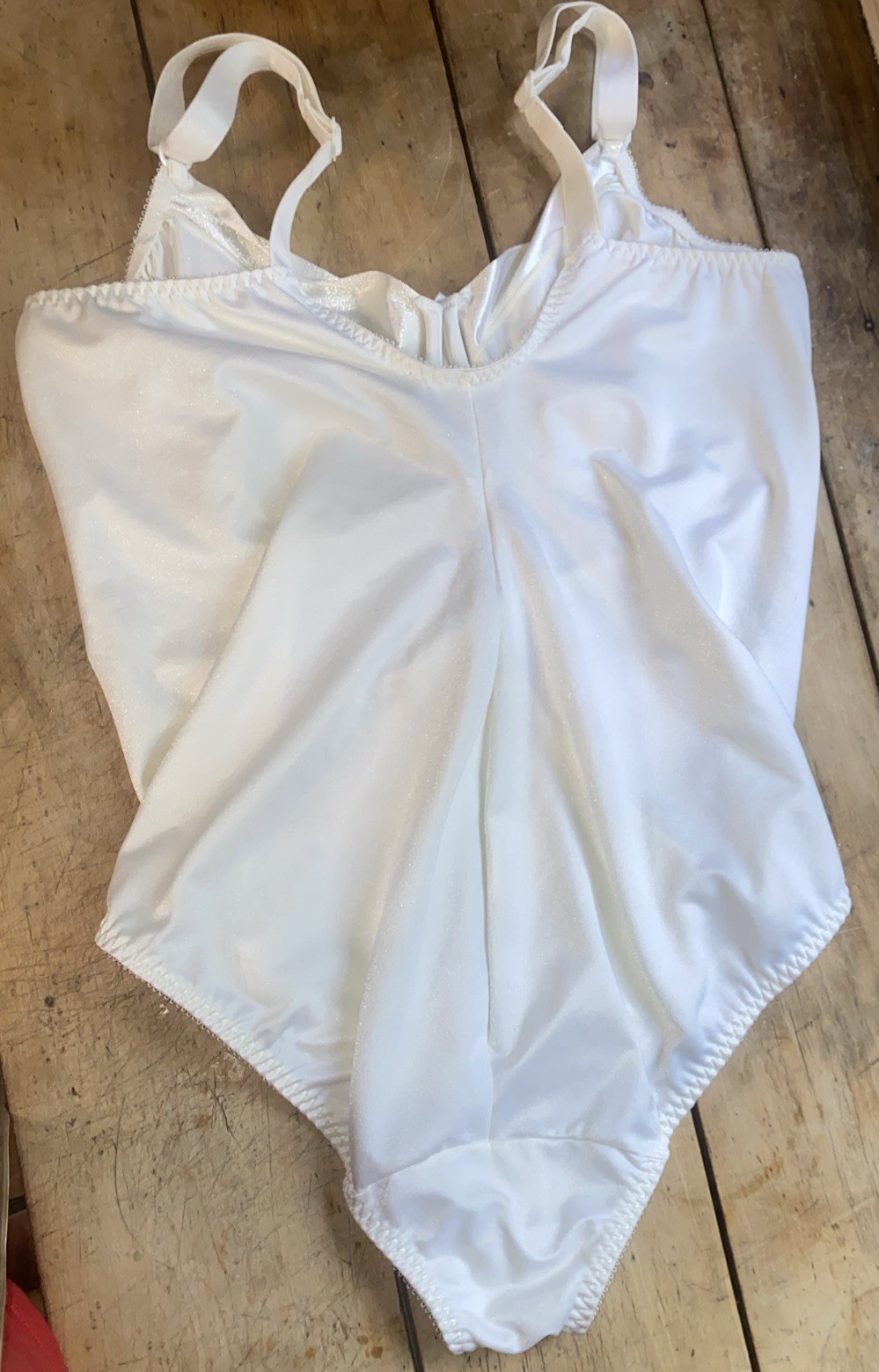 Hanes Her Way Vintage Ivory Tank Bodysuit Satin Print Panels Sexy Sissy 40C