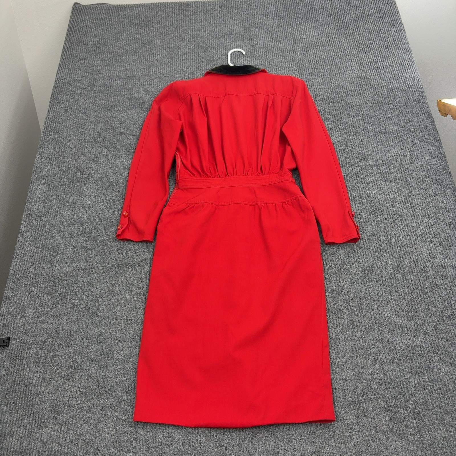Vintage Valentino Miss V Dress Womens 42 Red Velvet Collar Button Front Midi