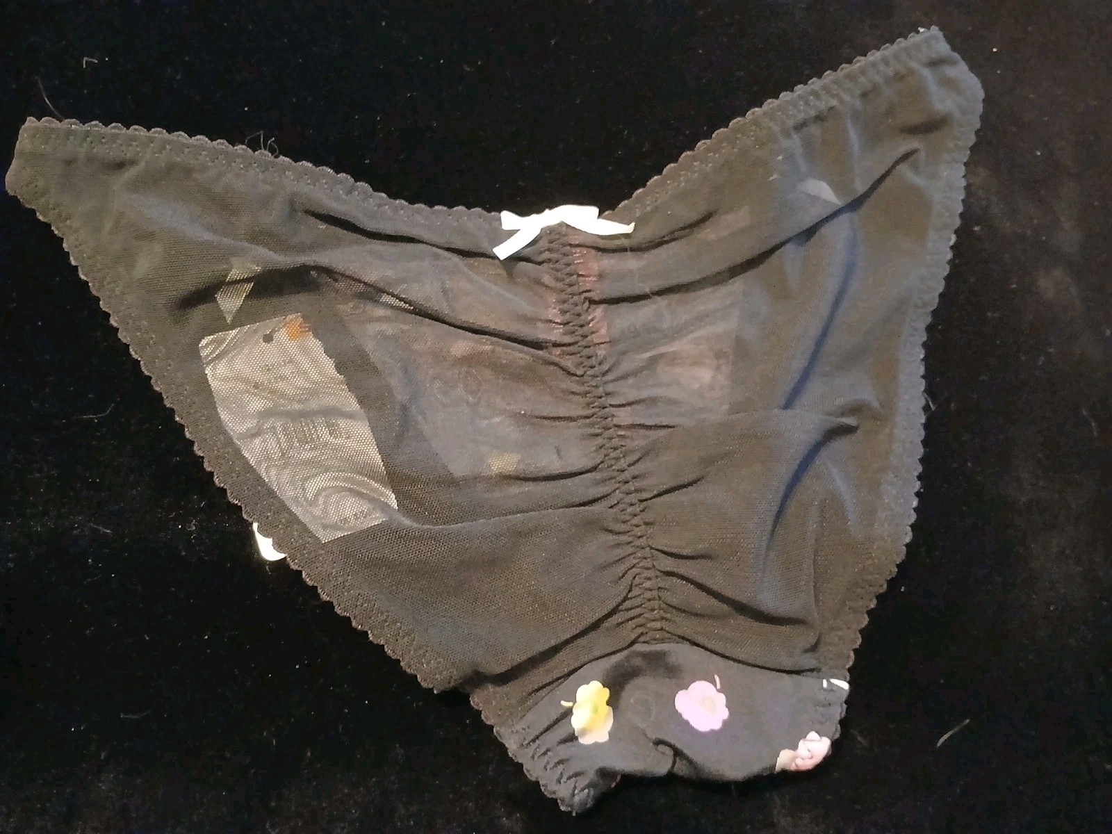 Vintage BETSEY JOHNSON Black Floral Silky String Bikini Panties S Y2K NWT