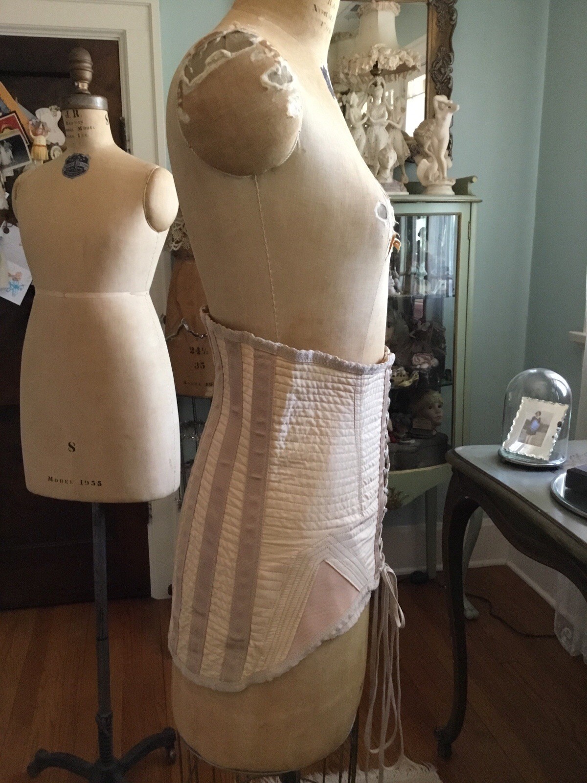 Vintage Cotton Lace Up Front Corset Beautiful Color Ecru/Taupe French Vtg. Store