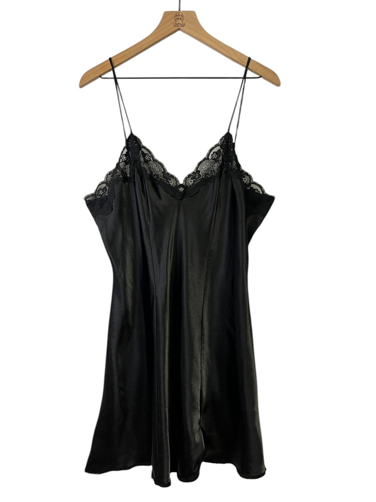 Vintage Whispers Slip Dress Babydoll Lingerie Black Satin Lace XL