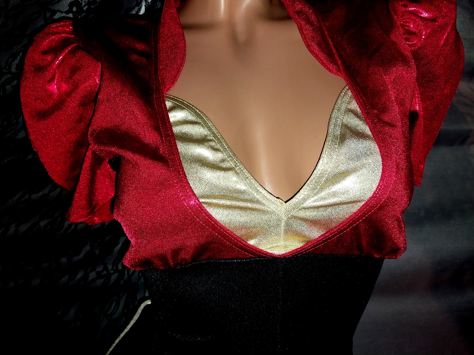 VTG SATIN LIQUID FOIL SHORTS LEOTARD SHINY GOLD RED STAR Snow White BODYSUIT M/L