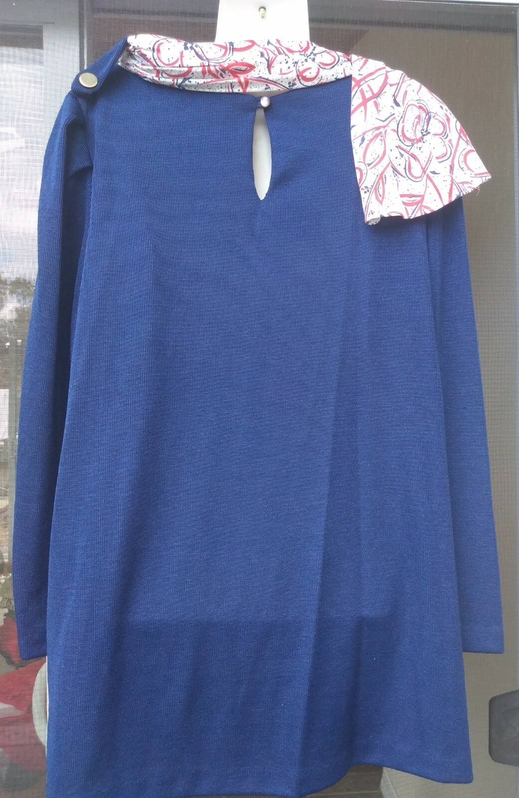 Vintage Risa Ann New York WOMENS Blue PULL OVER Knit TOP w Scarf Size 18 1/2