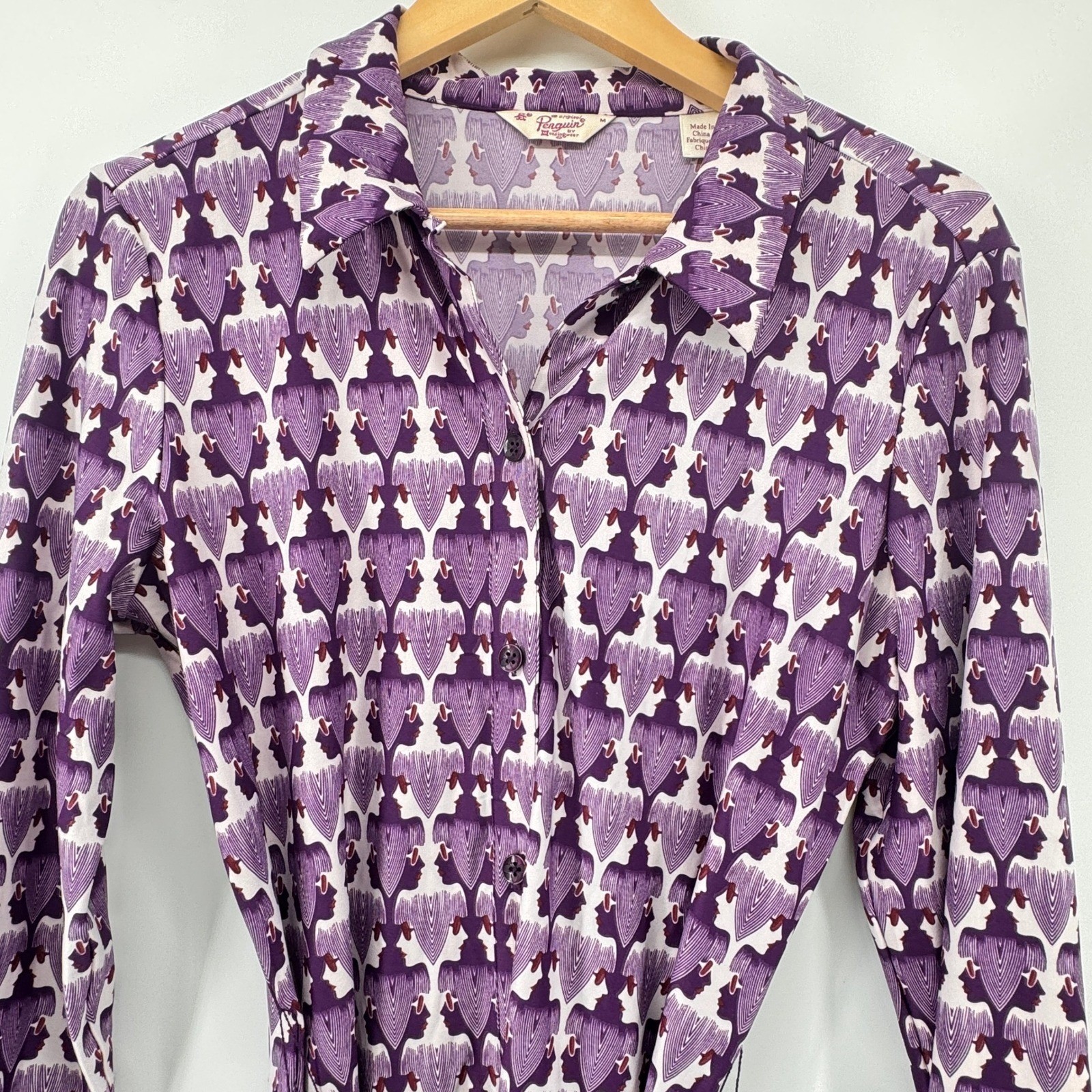 Original Penguin Purple Mod Silhouette Portrait Shirt Dress Medium Pop Art