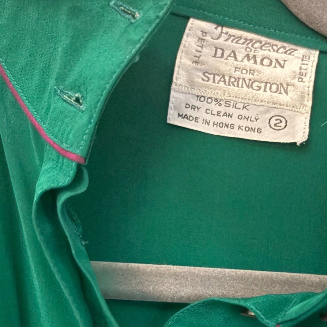 Francesca di Damon for Starington Vintage 100% Silk Green Midi Dress Petite 2