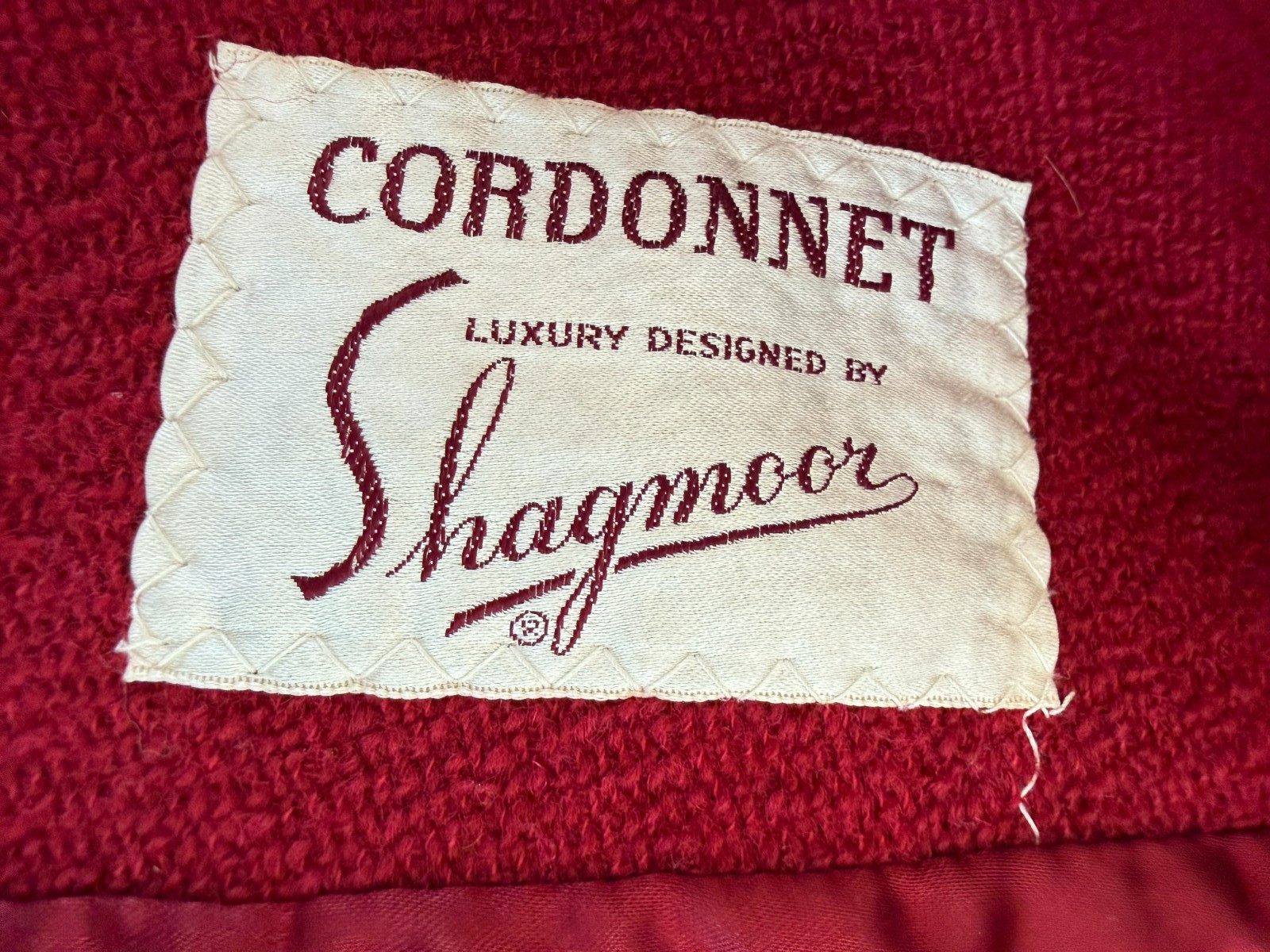 Vintage 1950s Shagmoor Cordonnet Bouclé Red Wool Swing Coat w/ Real Fur Collar