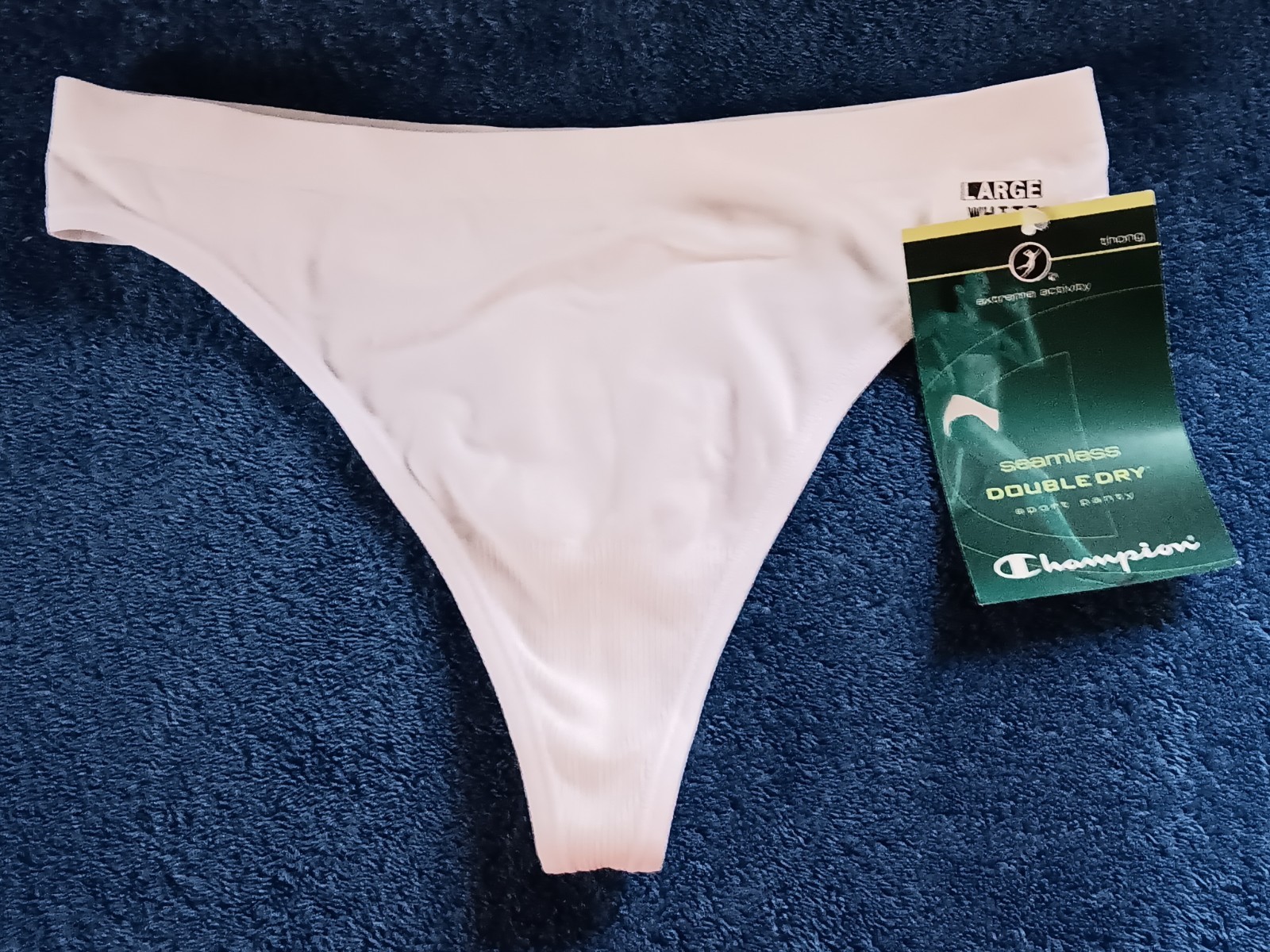 2003 VTG CHAMPION Double Dry SEAMLESS SPORT Panty L THONG 4613 NWT White Undi