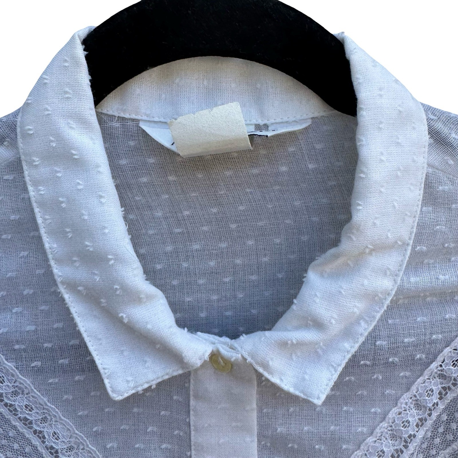 Alice Stuart Vintage Coquette White Swiss Dot Lace Puff Sleeve Blouse Victorian