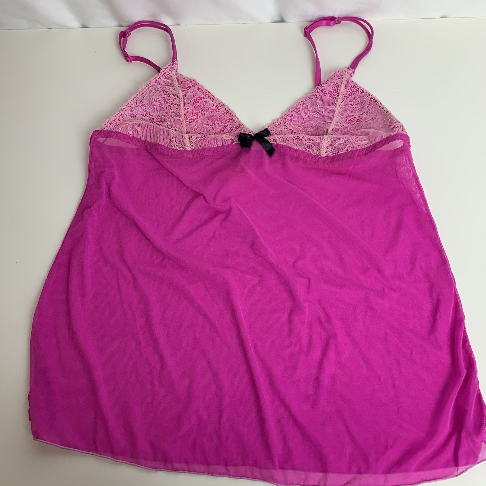 Hot Kiss Intimates Hot Pink Satin Camisole Top Sz M Lingerie SMALL STAIN SEE PIC
