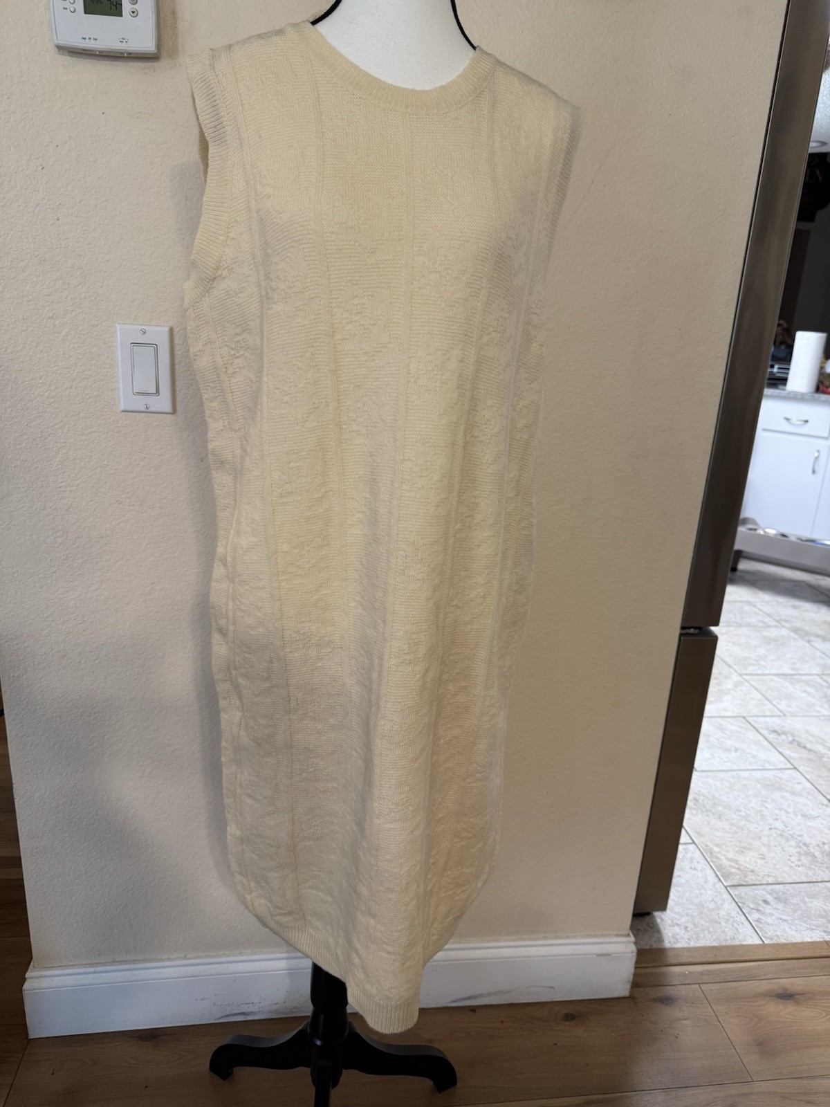 Vintage Sung Sport Sleeveless Maxi Dress 100% Lambswool Large Off White Cutout