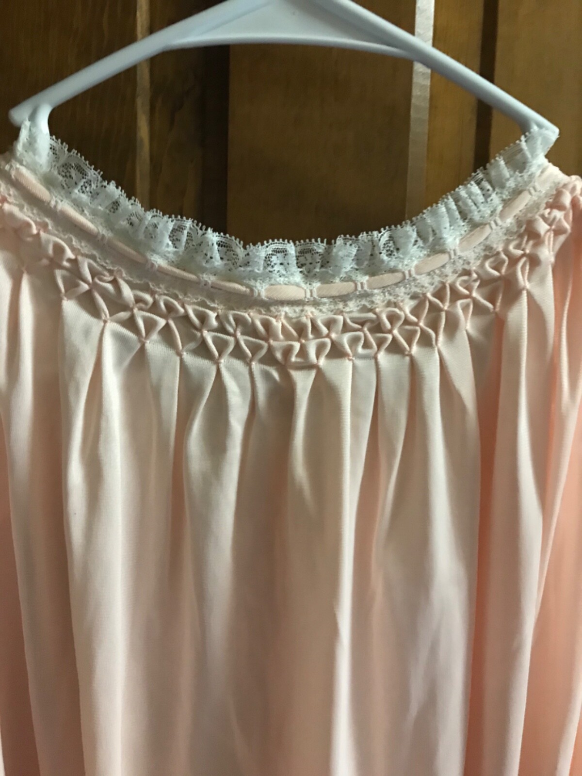 Vintage Night Gown by Night Shift Hand Embroidered Smocking & Lace Size Medium