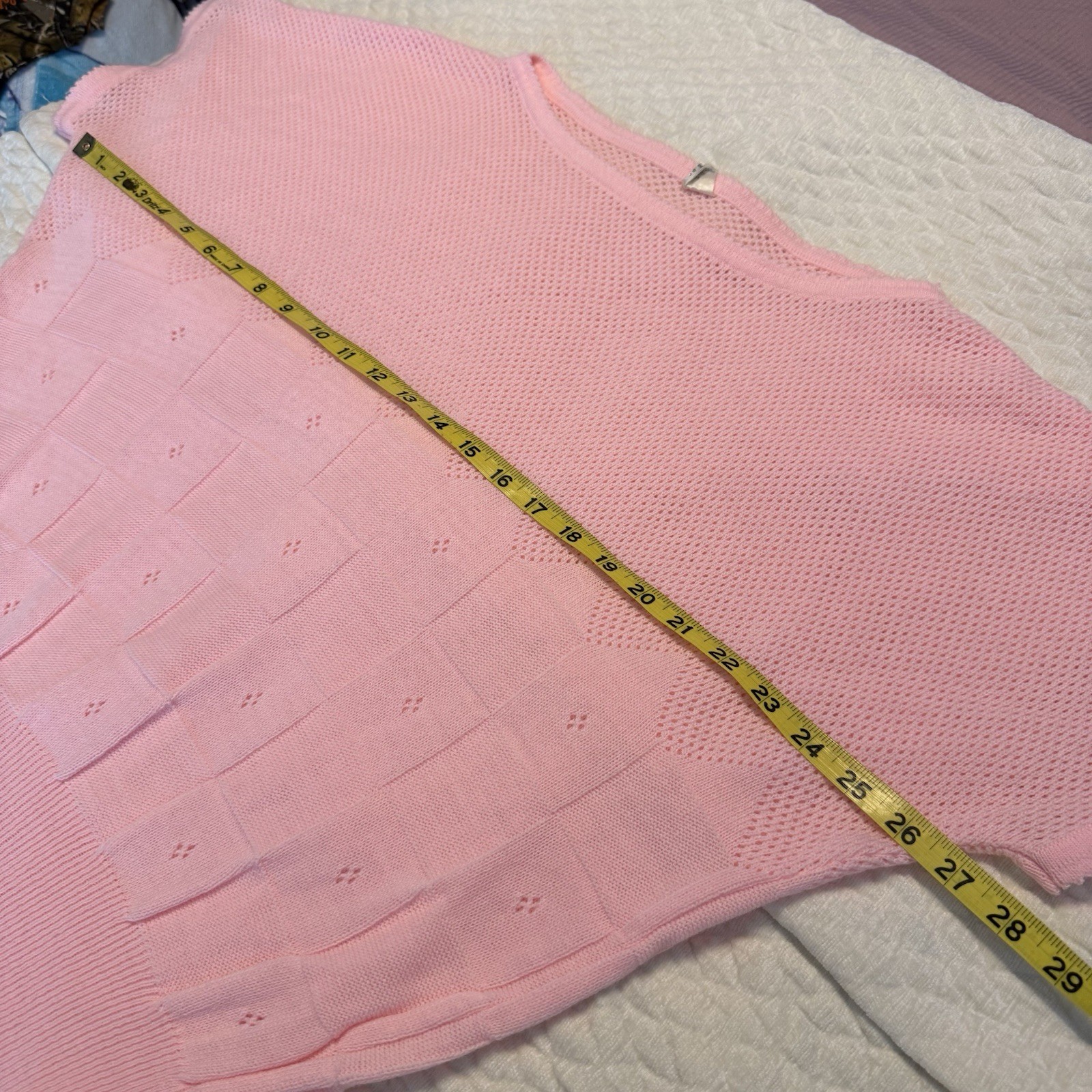 Vintage 80s Pink Lightweight Knit Sweater Women’s Size XL Pointelle Pastel