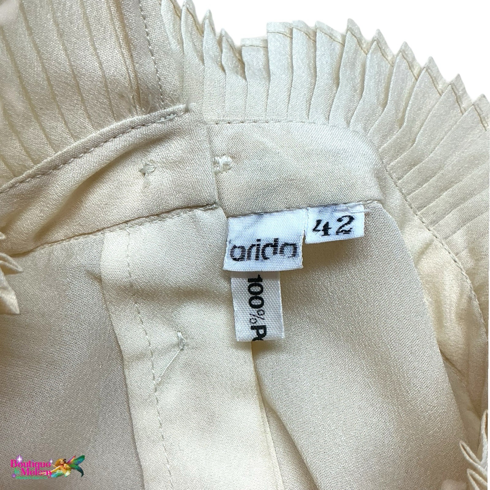 Vintage 80s Victorian Blouse Arida Ivory Lace High Neck Back Button Size 42