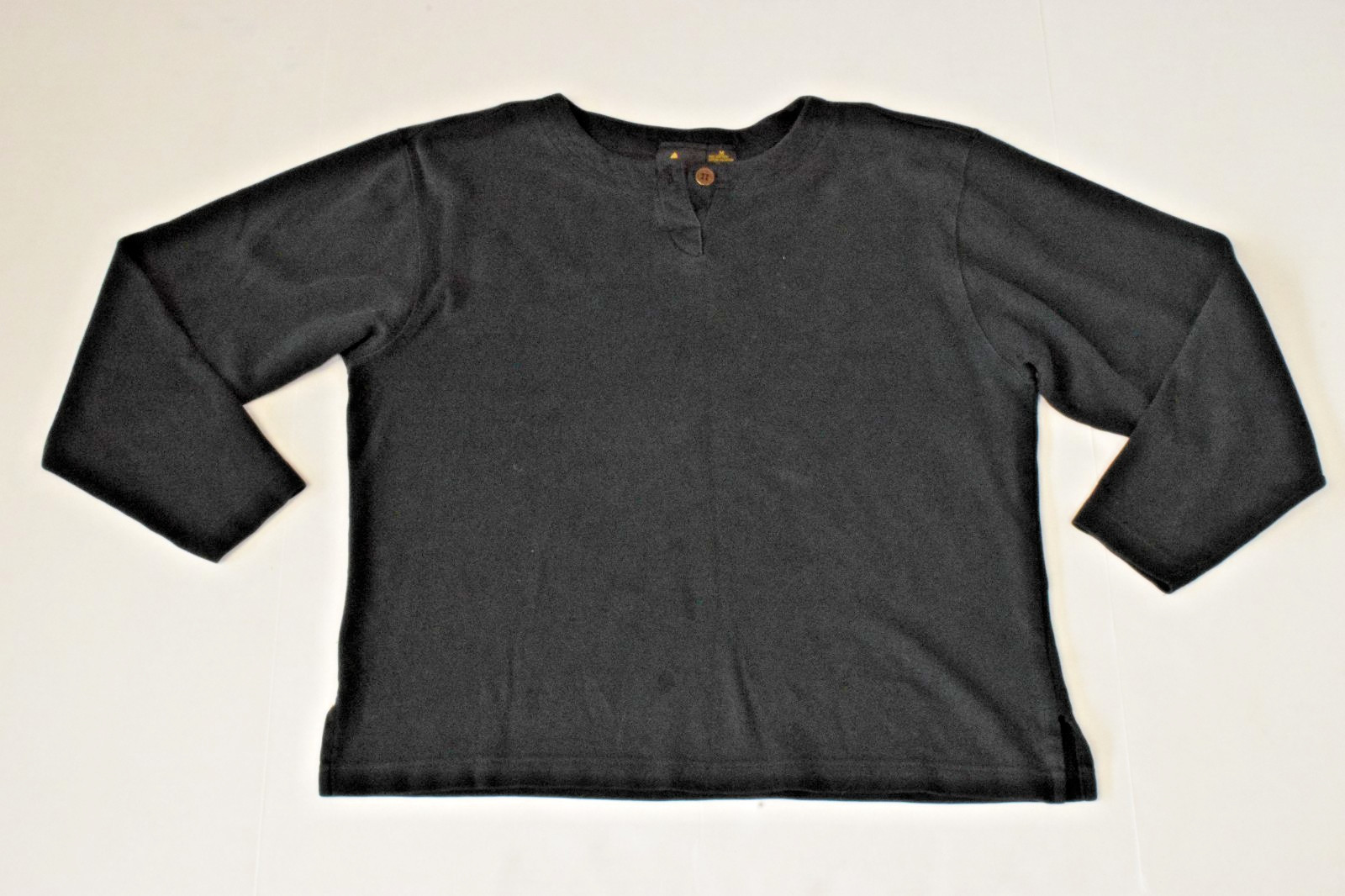 Vintage Womens Top Liz Sport Size M 90s Classic Black Henley Bronze Buttons