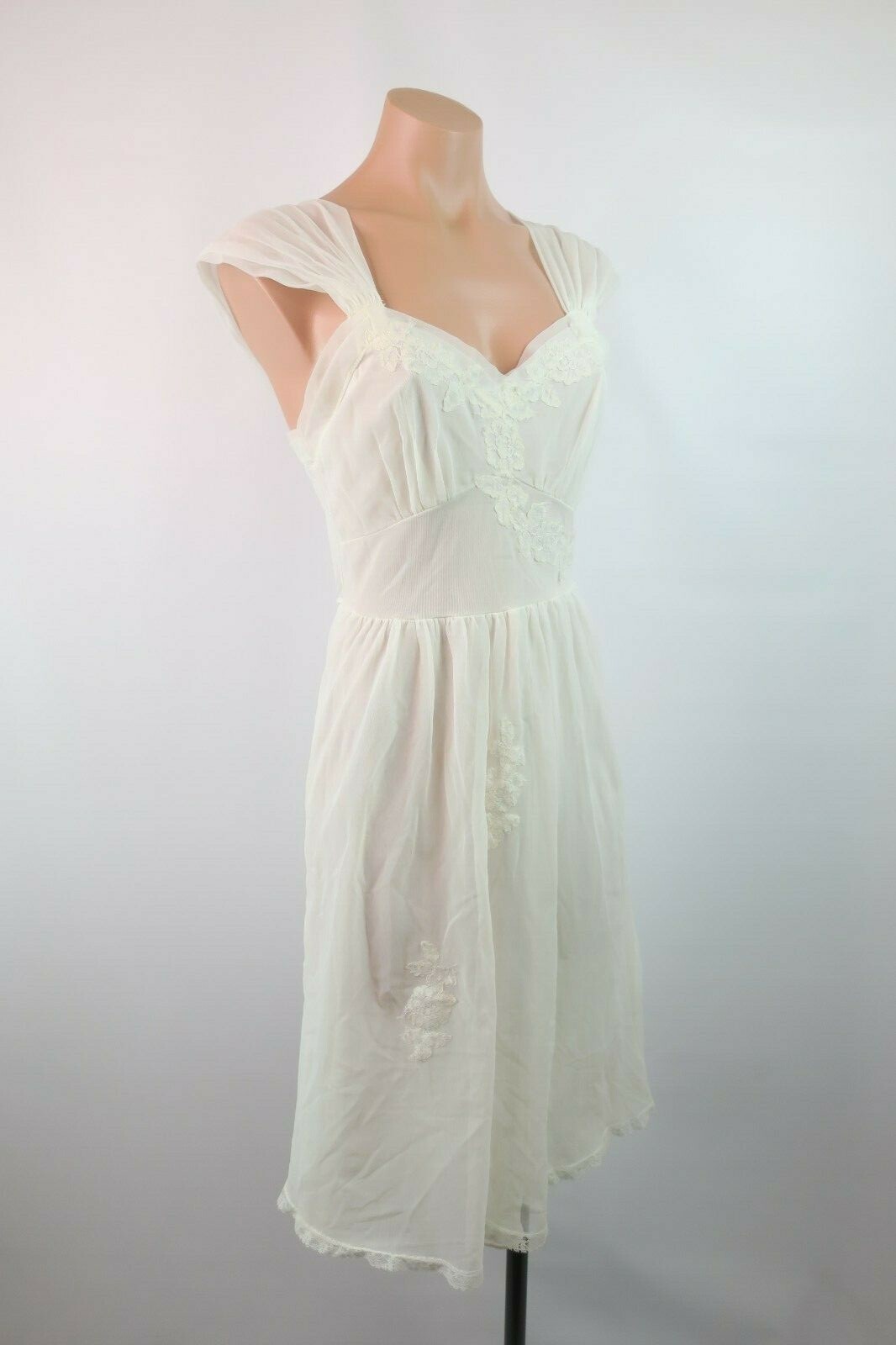 VTG 70s MISTEE Slip sz 4/34 Double Layer Chiffon Lace Empire Waist Bridal Gown
