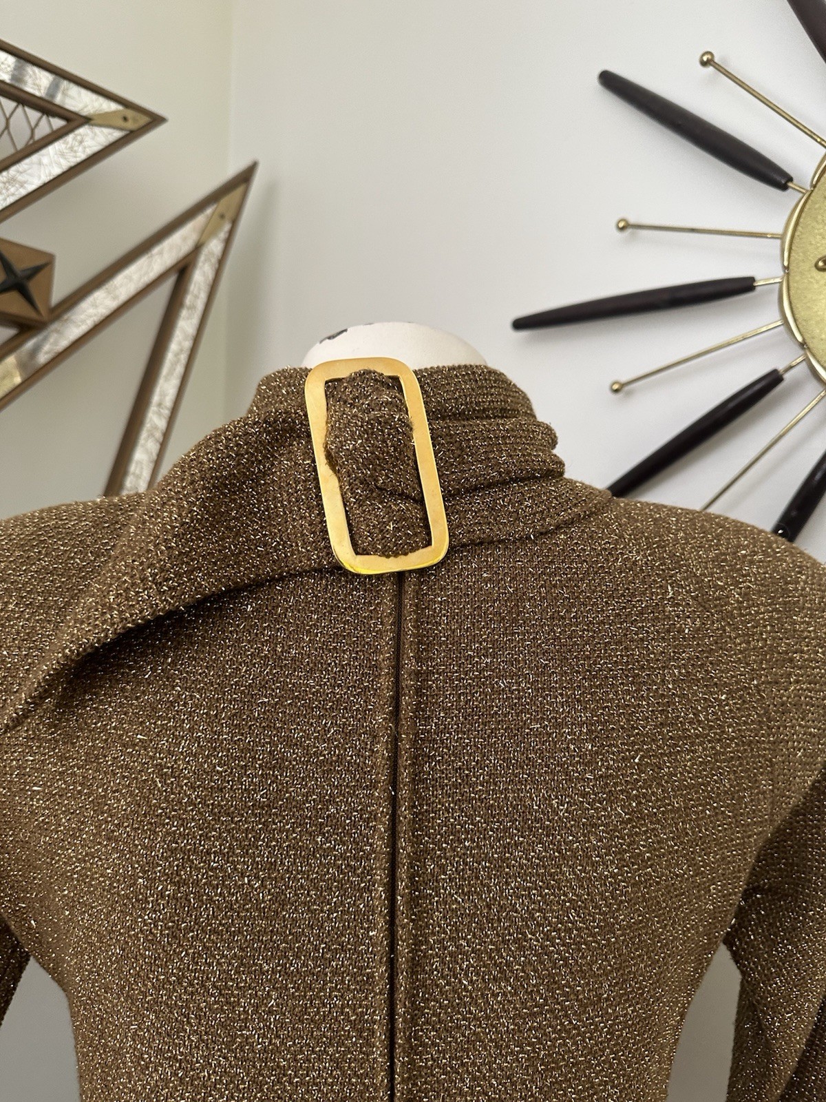 Vintage Brown And Glitter Gold Knit Sweater Dress By Pauline Trigere