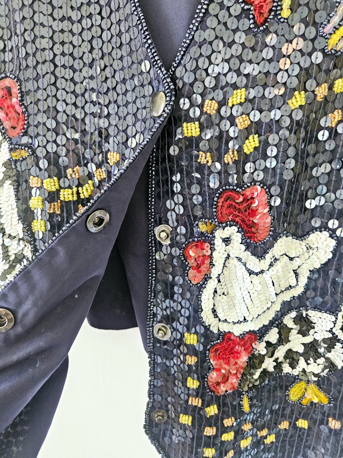 QUACKER FACTORY Y2k Vtg Sequin Beaded Vest Farm CHICKENS Rooster Cottagecore M