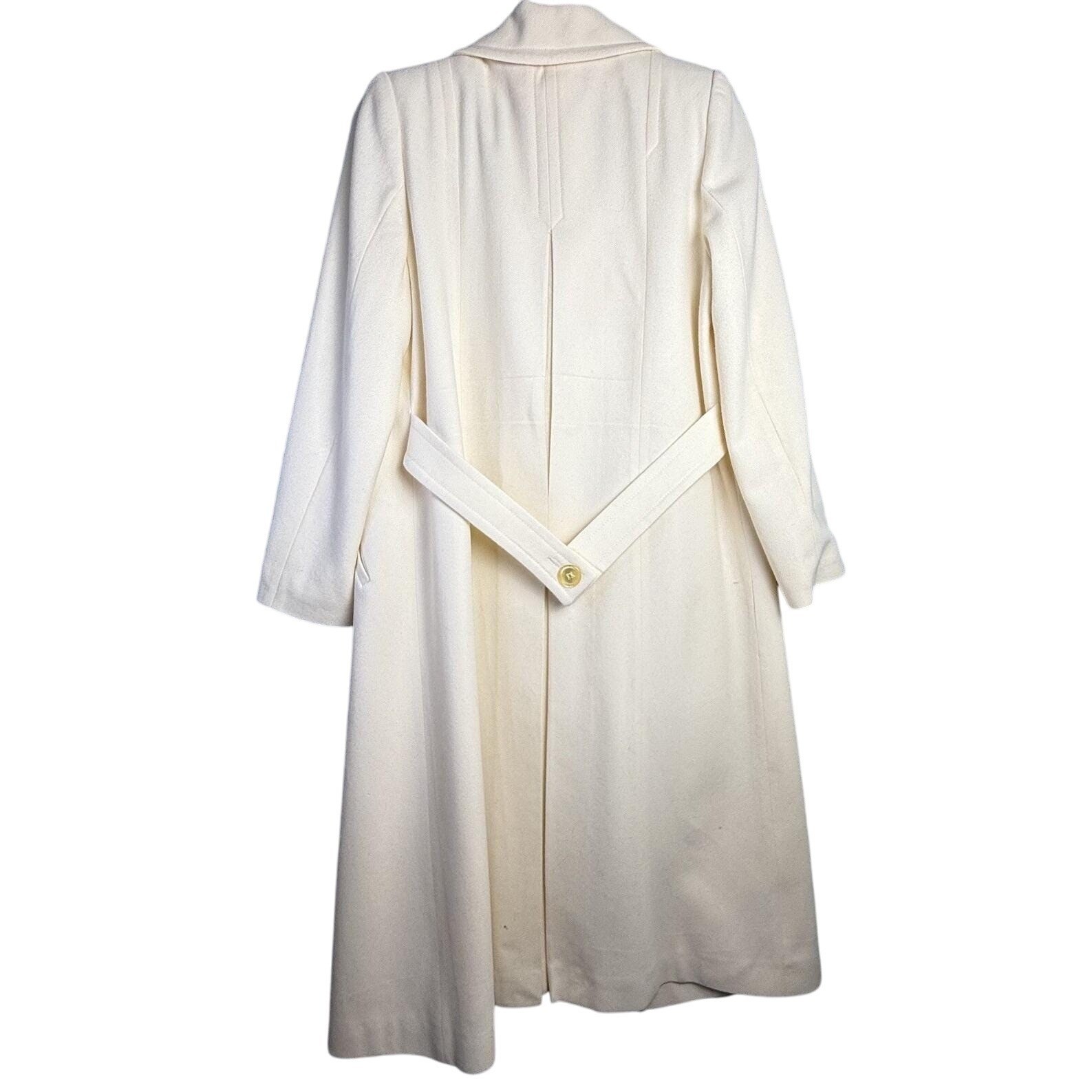 Vintage 80s/90s Alorna 100% Wool Overcoat Long Coat Ivory White MEDIUM/LARGE P