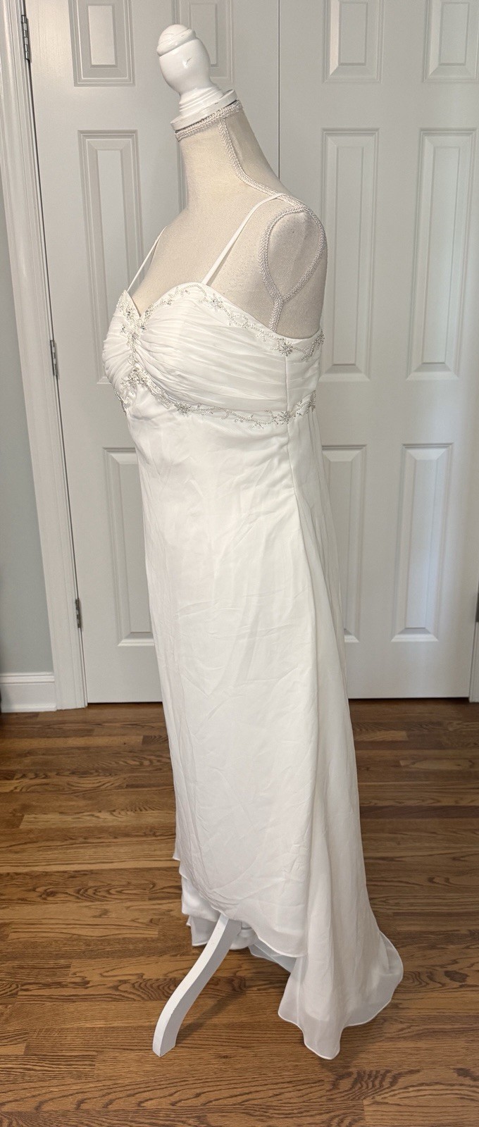 Y2K White Chiffon Empire Waist Wedding Dress Beaded Sweetheart US 12-14