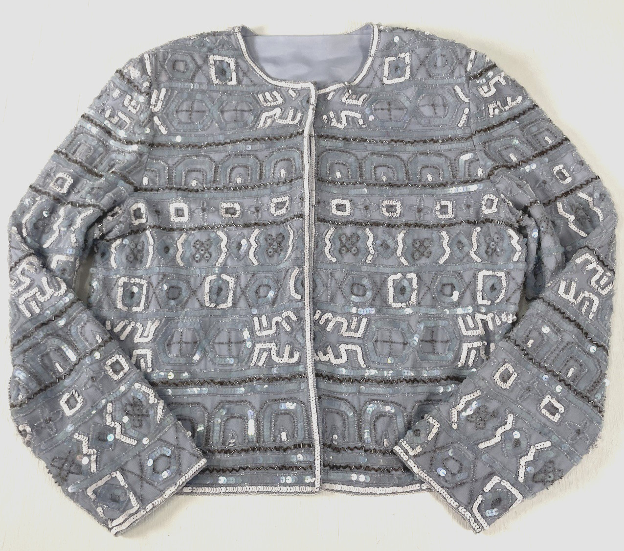 Vintage Beaded Evening wear ladies sequined jacket Coat Blazer Sky Blue Amazing