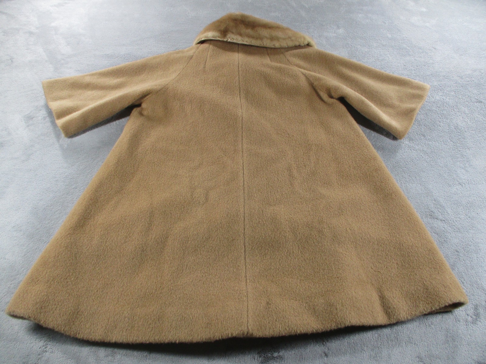 Vintage Marce Original Coat Fur Trim Brown Tan Half Sleeve 60s 50s EUC