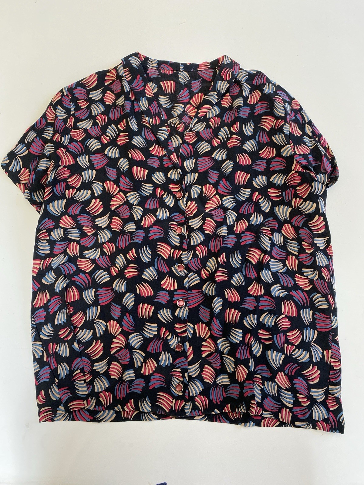 Vintage Handmade S 100% Silk Blouse Top Short Sleeve Abstract