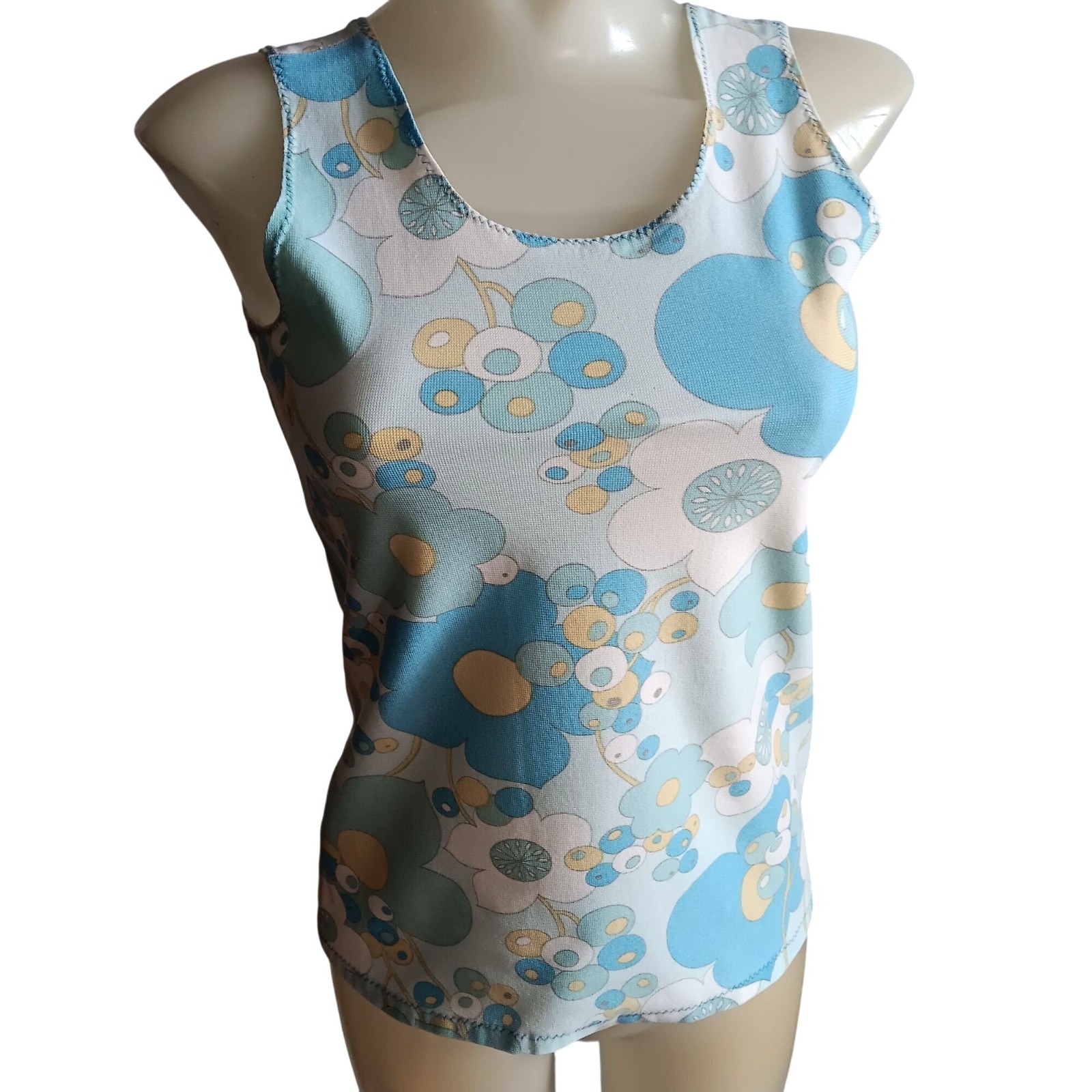 Stretch Knit Psychadelic Small Vintage Top 1960’s 1OF1 Handmade Flower Tank Top