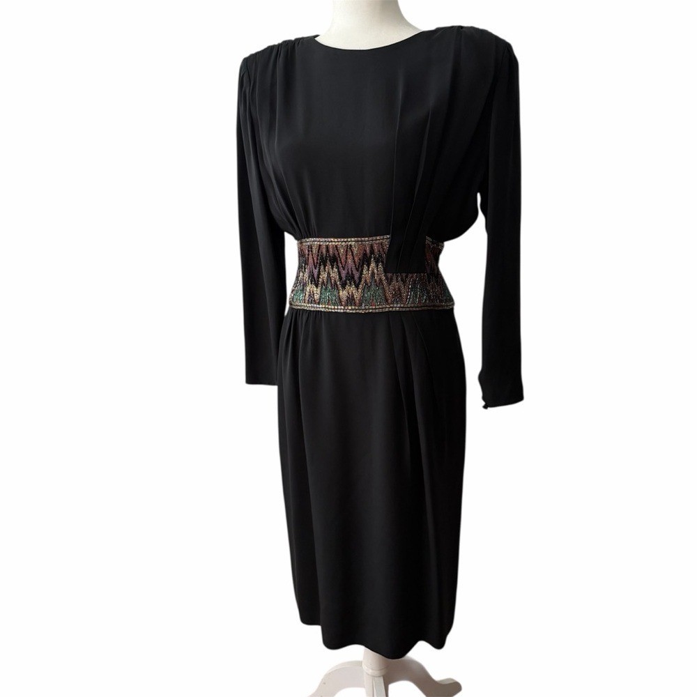 Vintage Francesca of Damon Midi Silk Cocktail Dress Whinsigoth Goth Beaded 1980s