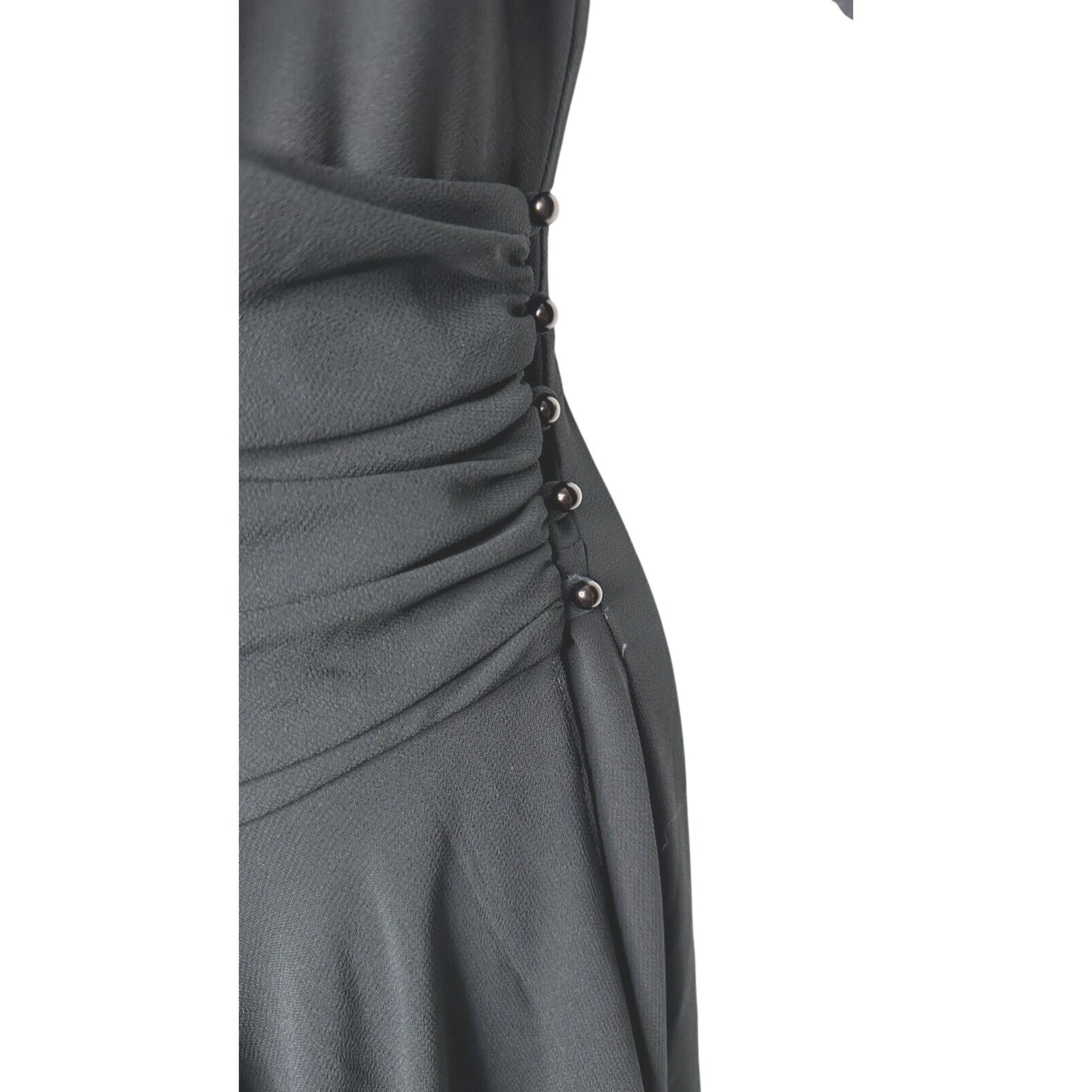 Vintage Casadei Black Chiffon Dress Beaded Shoulder RETRO GLAM SZ S