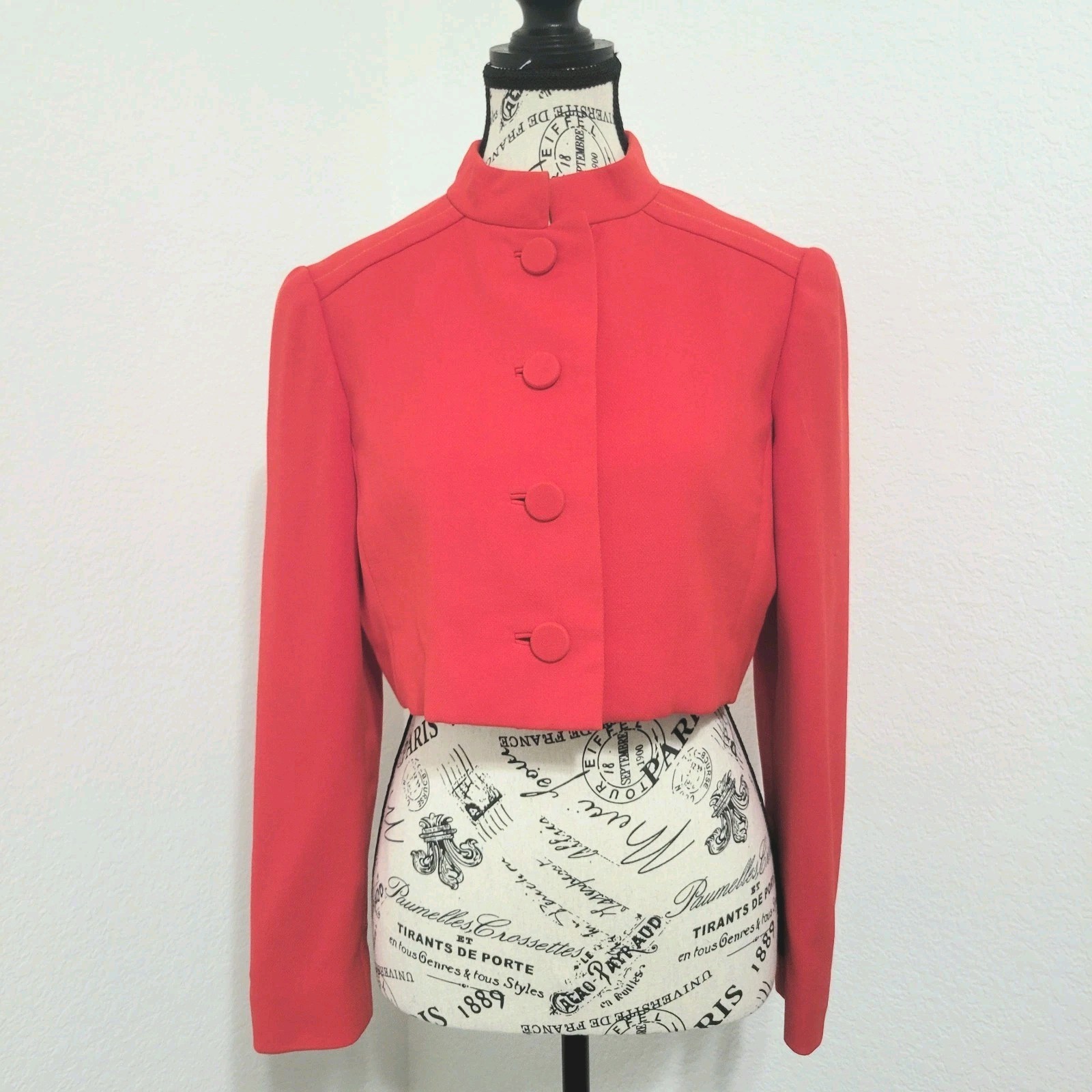 Vintage 60s Red Cropped Jacket Mod Retro Military Majorette Womens Small