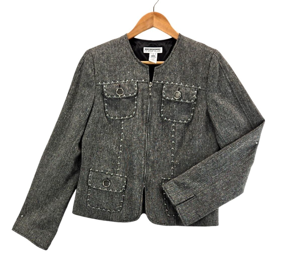 Vtg 90s Blazer Moto Gray Weave Multi Color Specs Silver Studs & Thread M Mishca